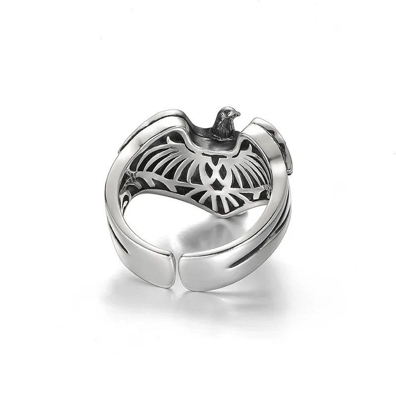Jewelry × Vintage Silver Personality Ring Finger Unique Eagle Animal Open Ring Size ONE SIZE - 5 Thumbnail