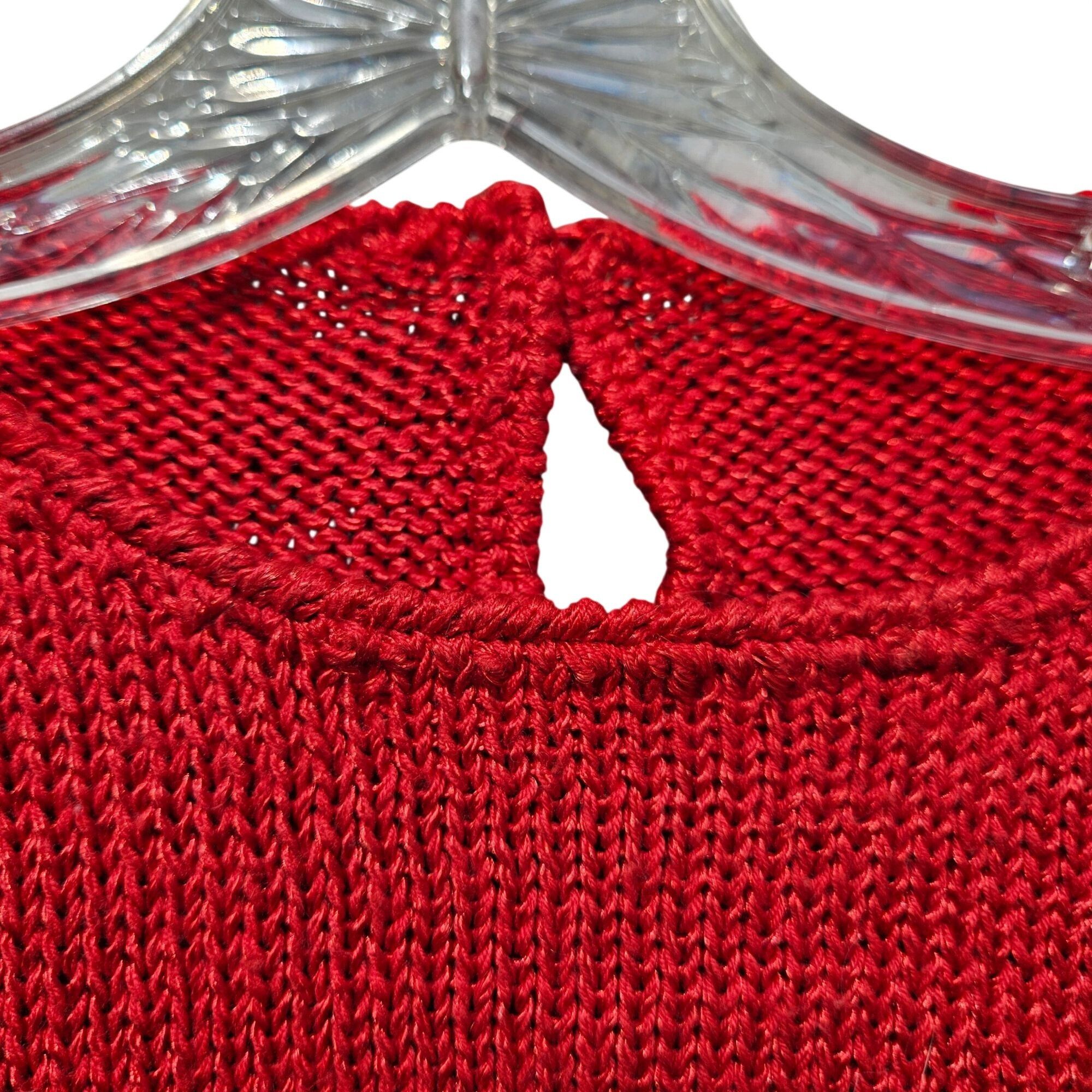 Vintage Vintage 80s Red Black Ivory Wave Knit Puff Shoulder Sweater Size S / US 4 / IT 40 - 10 Thumbnail