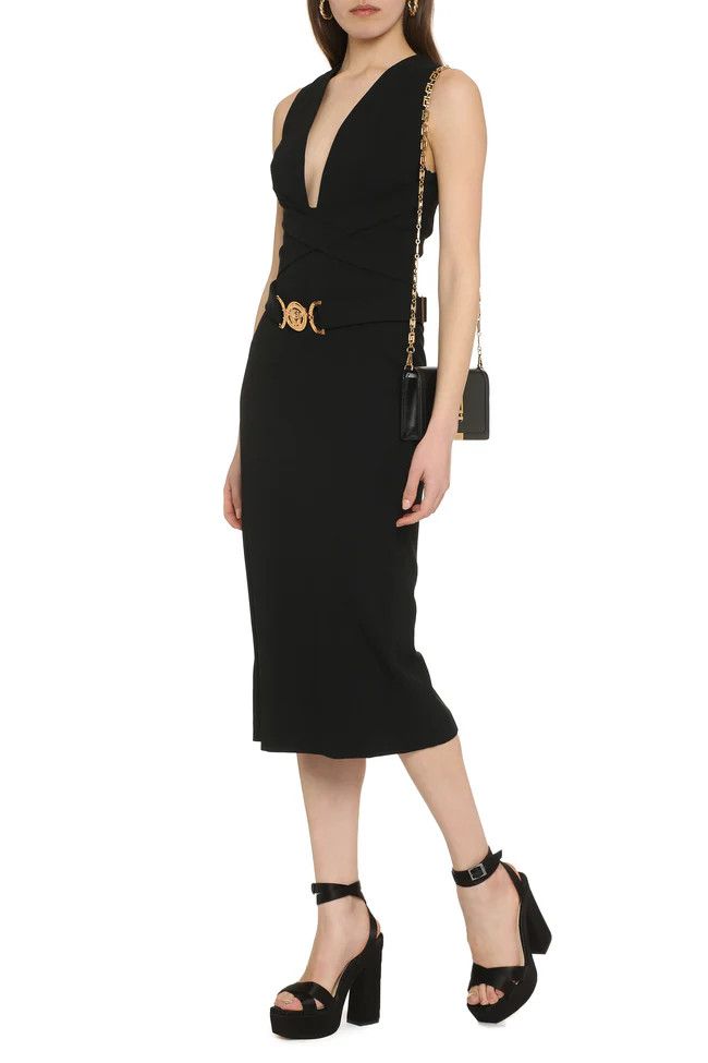 Versace o1y0226 Midi Dress in Black Size M / US 6-8 / IT 42-44 - 3 Thumbnail