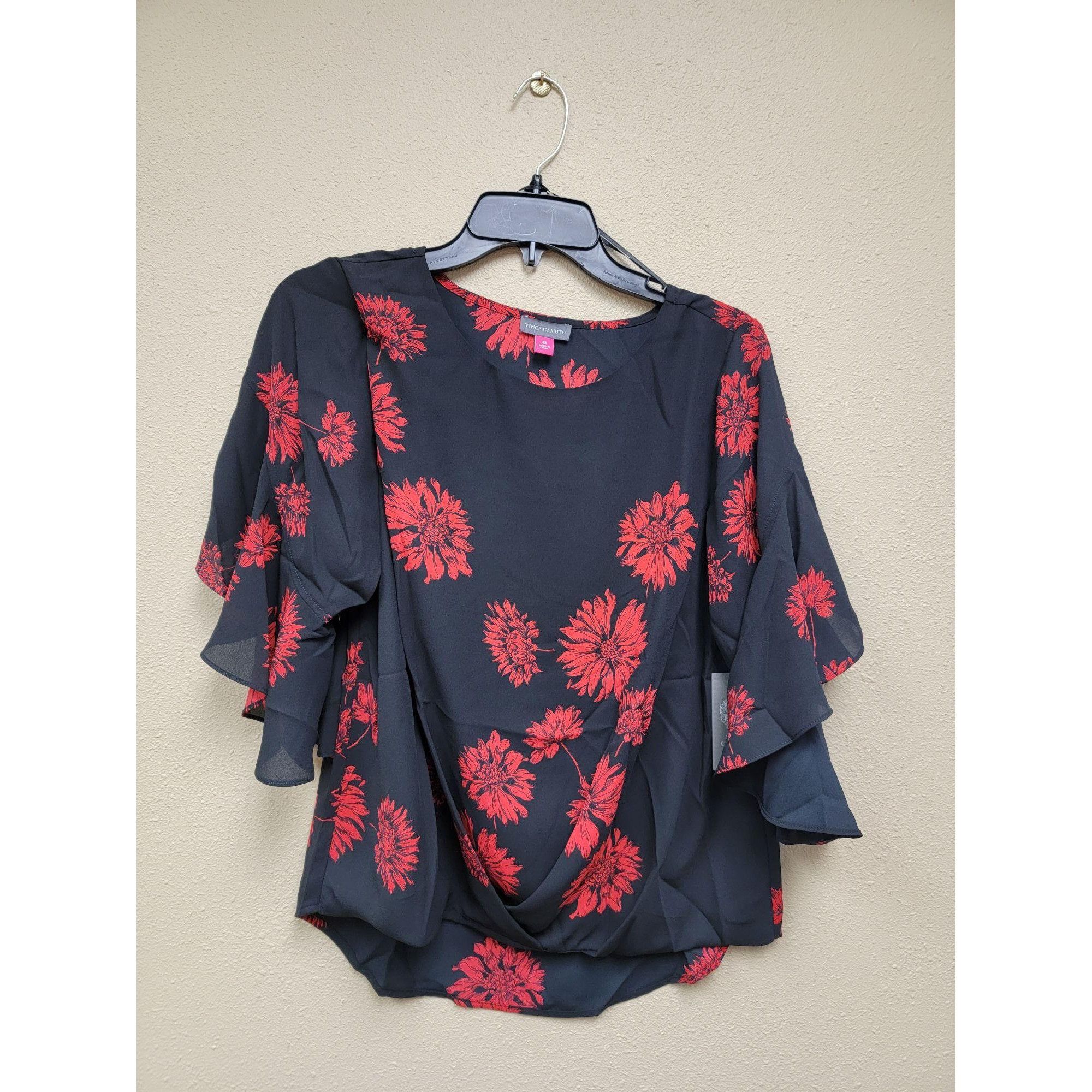 Vince Camuto Vince Camuto Womens Black/Red Floral Blouse W/ Ruffle Sleeve Size S / US 4 / IT 40 - 1 Thumbnail