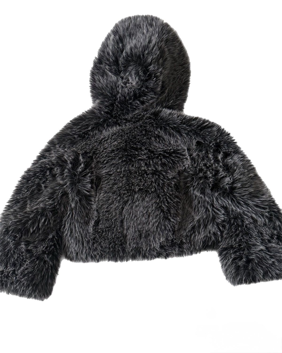Bershka Black Cropped Faux Fur Jacket with Hood Size XS / US 0-2 / IT 36-38 - 2 Thumbnail