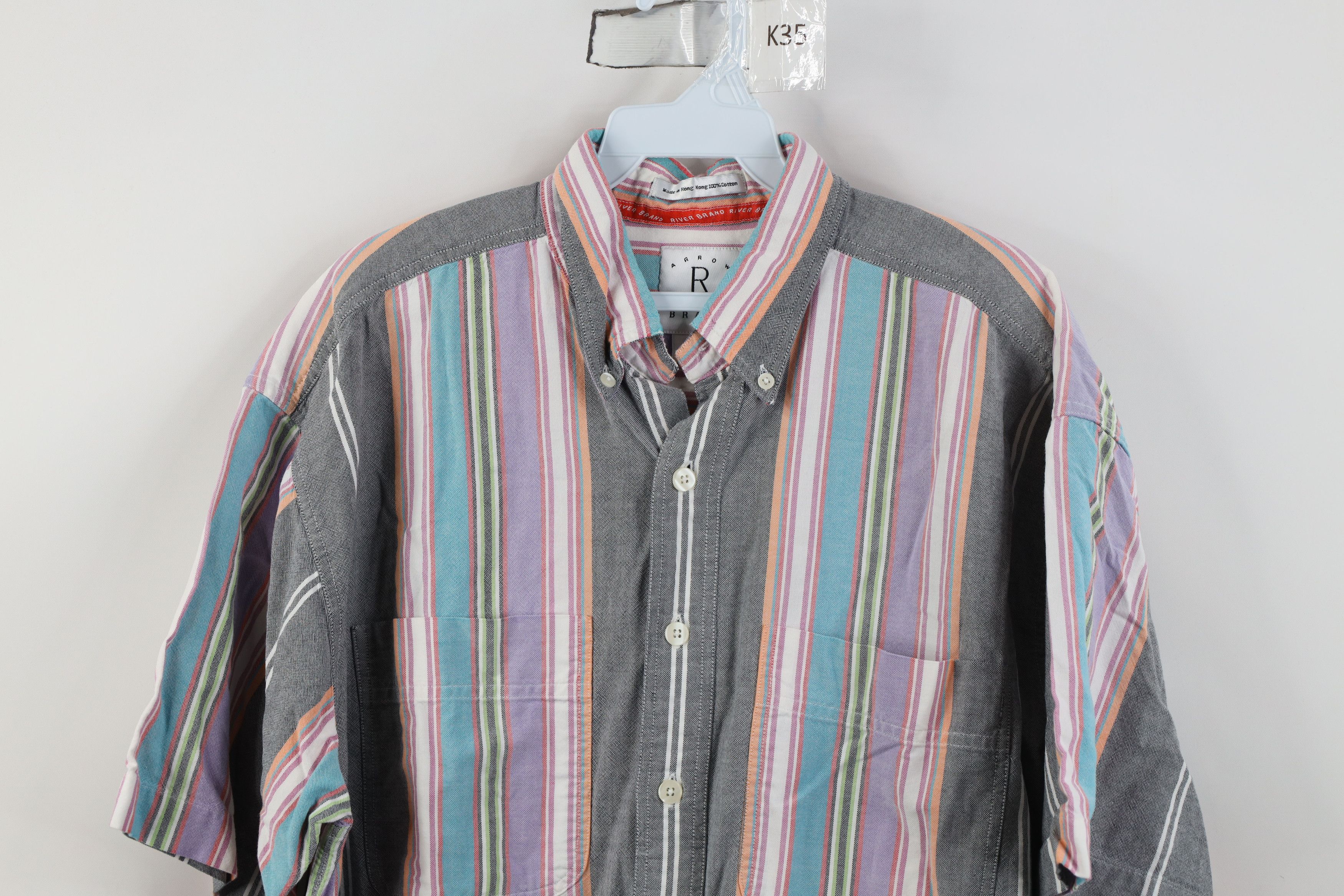 Vintage Vintage 90s Streetwear Rainbow Short Sleeve Button Shirt Size US L / EU 52-54 / 3 - 2 Thumbnail