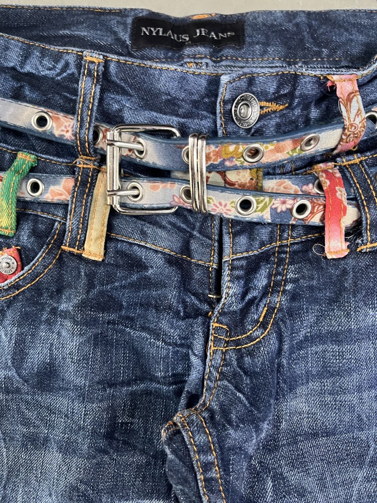 If Six Was Nine 2000s Nylaus Karakuri Double Waist Washed Denim Jeans Faded Size US 30 / EU 46 - 5 Thumbnail
