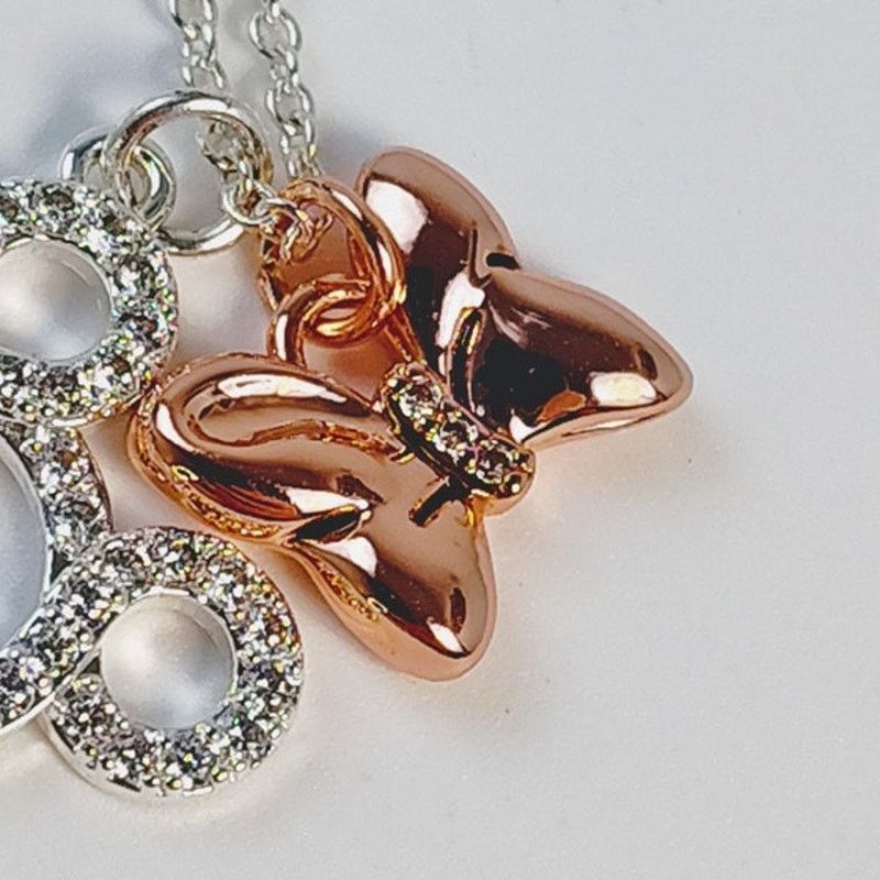Disney Disney Mickey Minnie Necklace Silver Gems Rose Gold Bow Size ONE SIZE - 3 Thumbnail