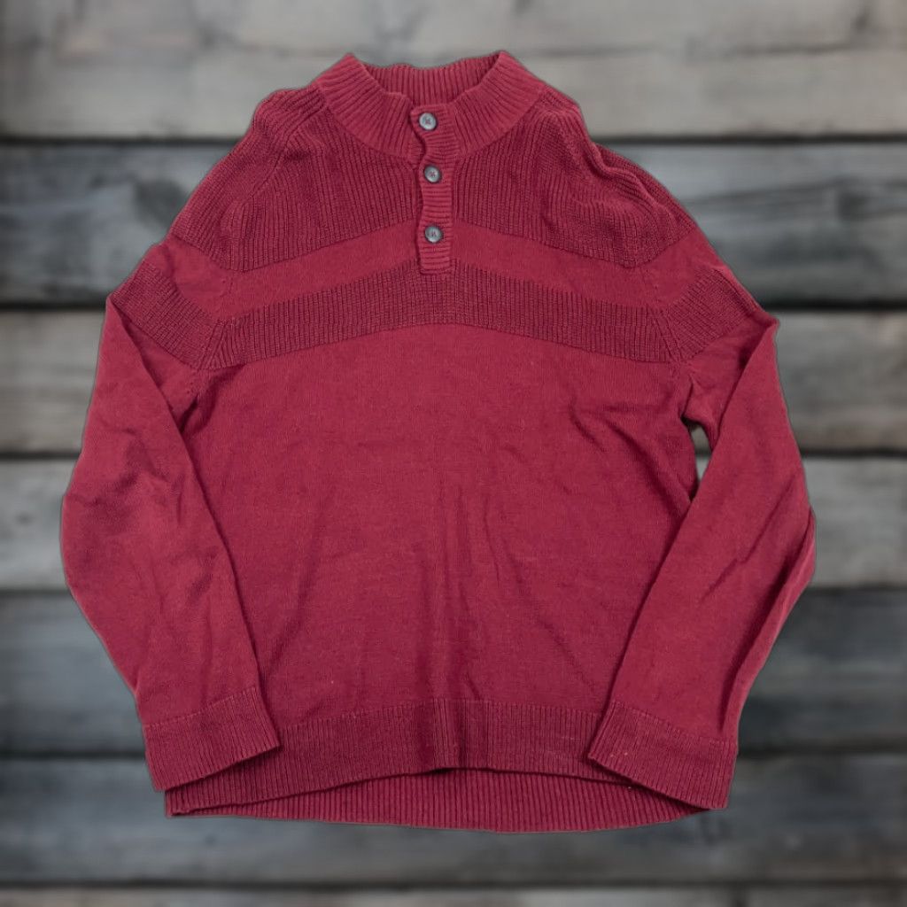 Vintage American Rag Cie Dark Red Chunky Knit Henley Sweater Adult 3XL Pullover Size US XXL / EU 58 / 5 - 1 Thumbnail