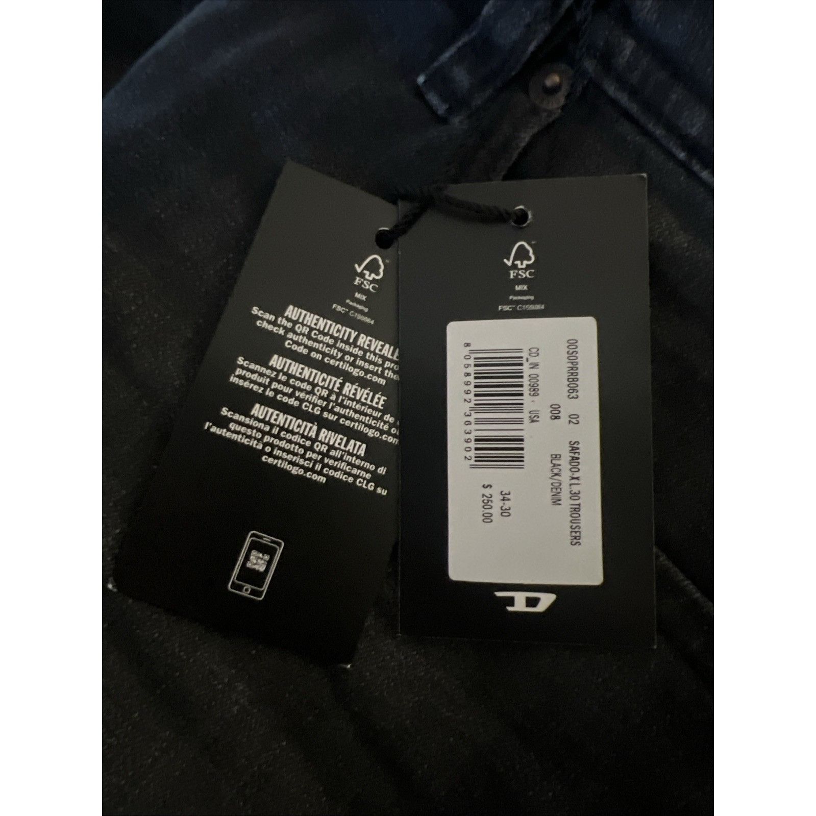 Diesel Diesel Mens Safado Straight Fit Jeans RB063 Black Size 34/30 Size US 34 / EU 50 - 7 Thumbnail