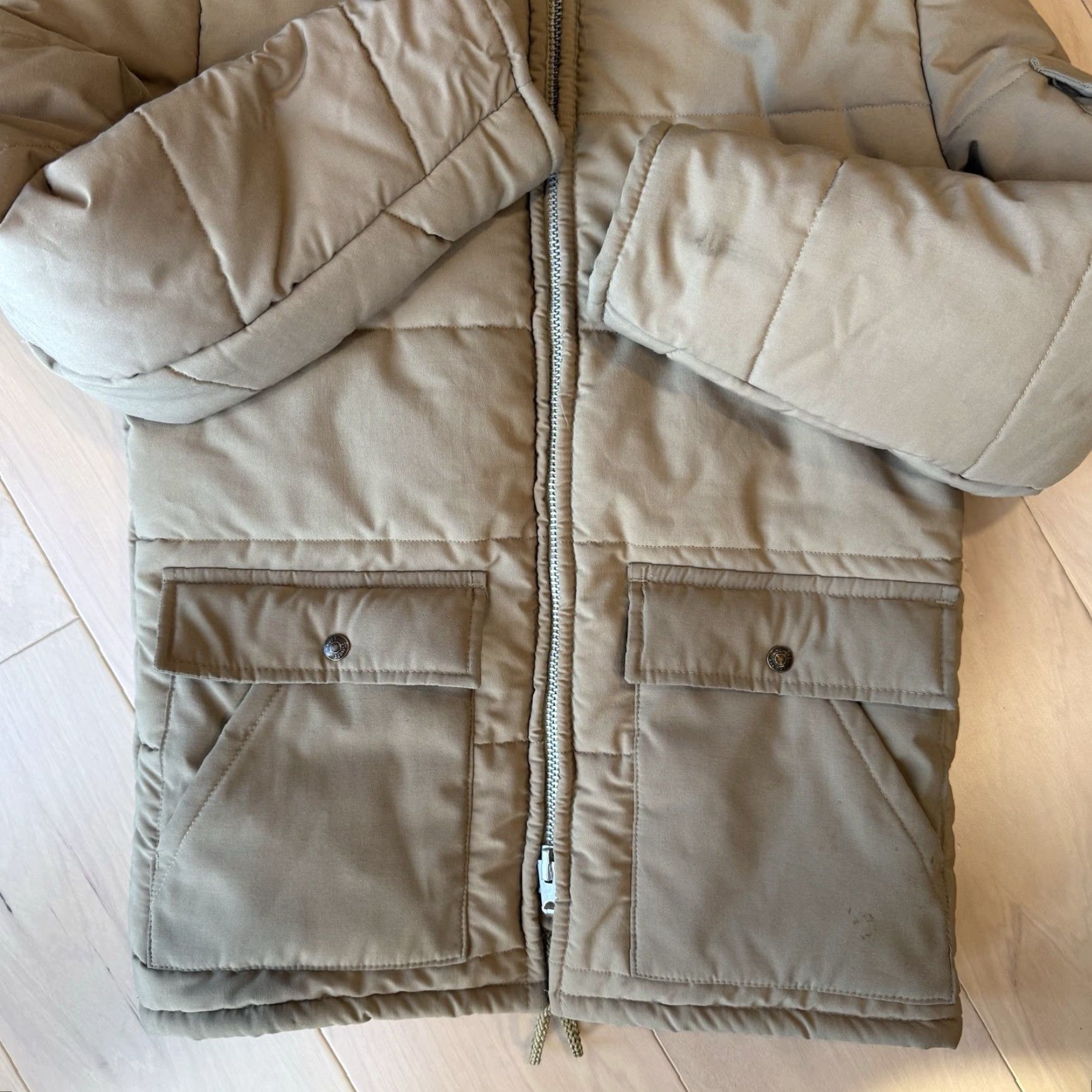 Schott VINTAGE Schott Puffer Jacket Small Jacket Men Beige 90s USA Parka Winter Quilted Insulated Zip Mid-Length Size US S / EU 44-46 / 1 - 5 Thumbnail