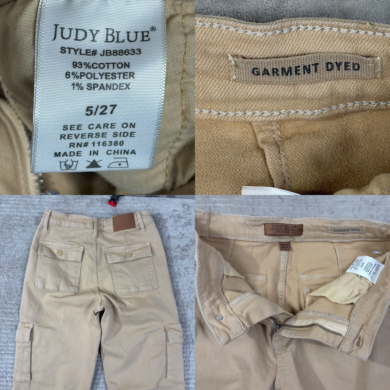 Vintage Judy Blue Jeans Tan Khaki Cargo Straight Leg High Rise 5 28 Inseam 29 Womens XS-Adult? No Size 5 Reg JS? Size 27" / US 4 / IT 40 - 8 Thumbnail