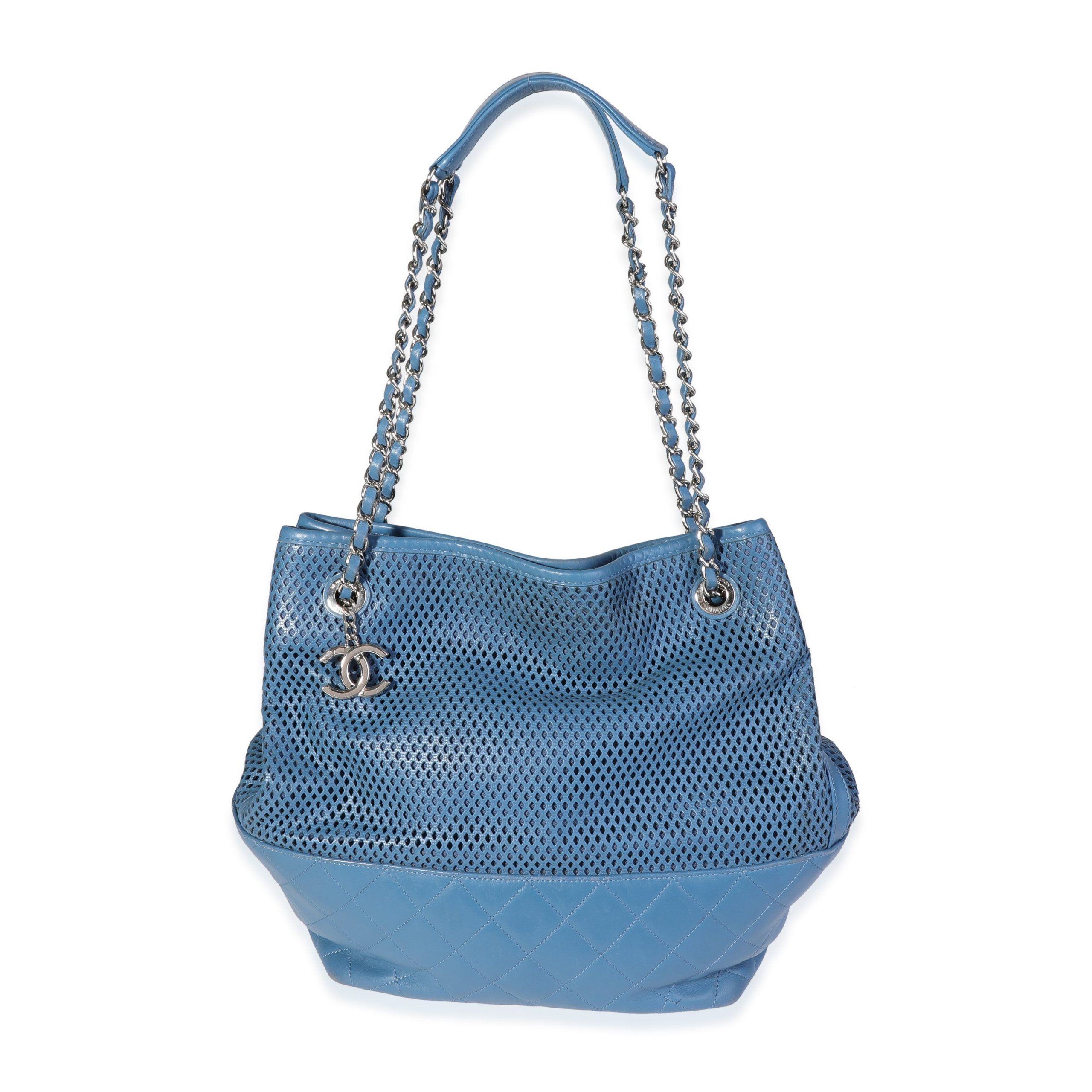 image of Chanel Blue Perforated Leather Up In The Air Tote, Women's