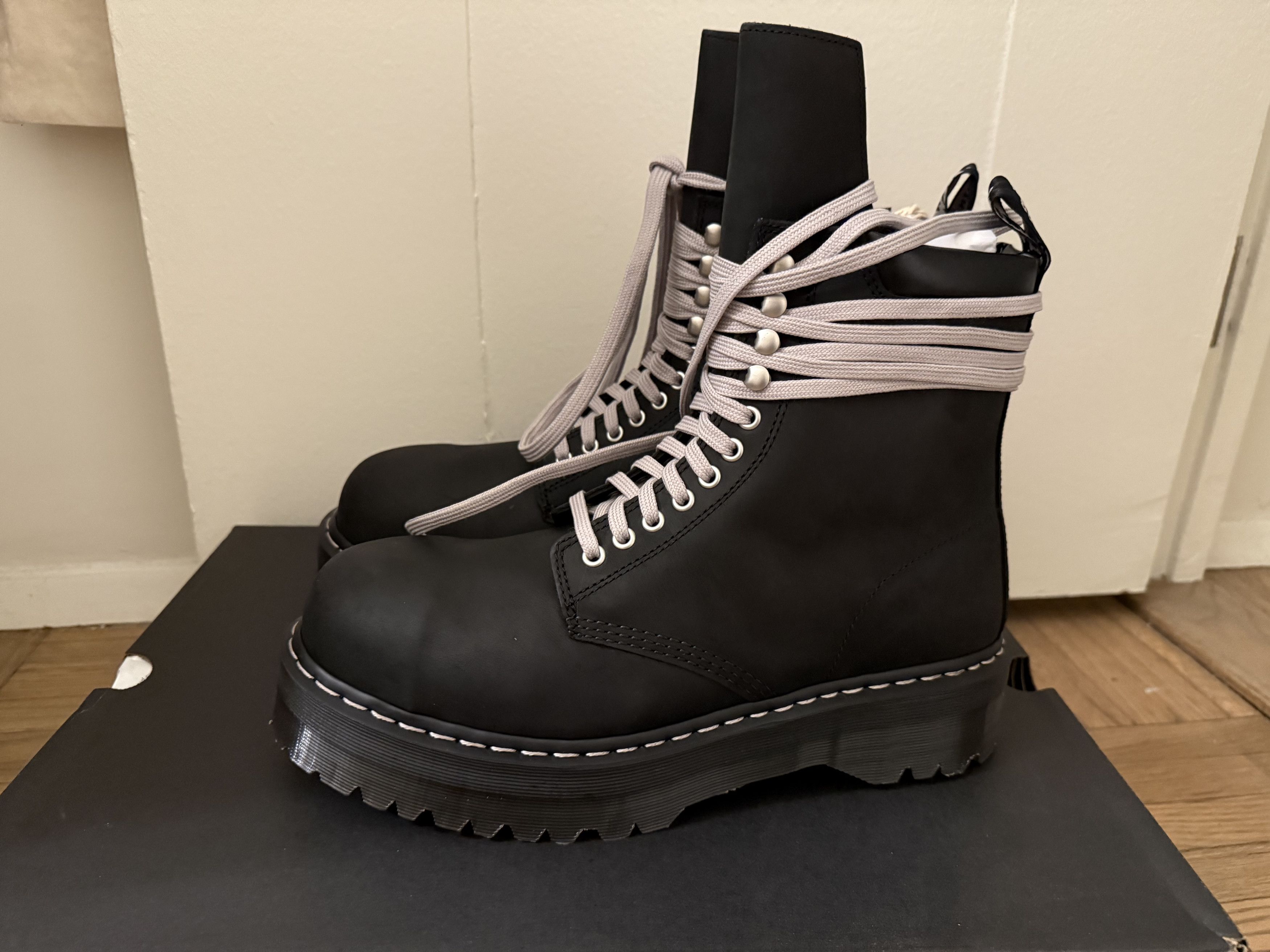 Dr. Martens × Rick Owens STEEL TOE QUAD Wraparound Lace Leather Platform Boots Size US 12 / EU 45 - 4 Thumbnail