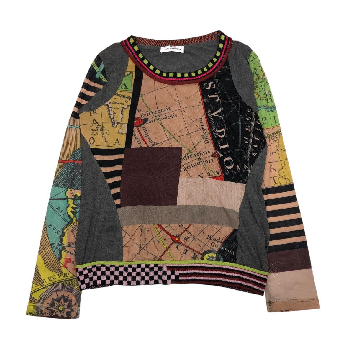 Japanese Brand 🔥VINTAGE FULL PRINT LONG SLEEVE LINEA MONICA MAP DESIGN Size L / US 10 / IT 46 - 1 Thumbnail
