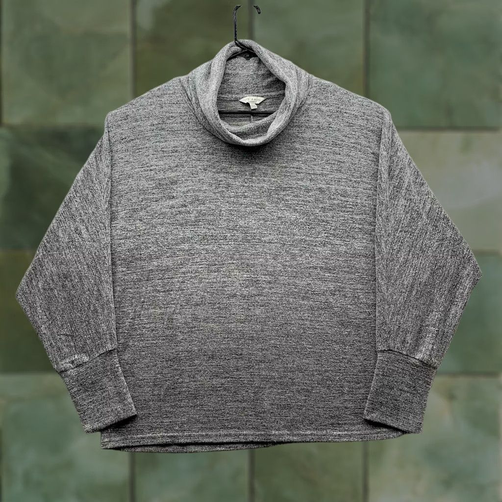 Lucky Brand Lucky Brand Sweater Womens Large Heather Gray Relaxed Mock Neck Soft Thin Preppy Size L / US 10 / IT 46 - 1 Thumbnail