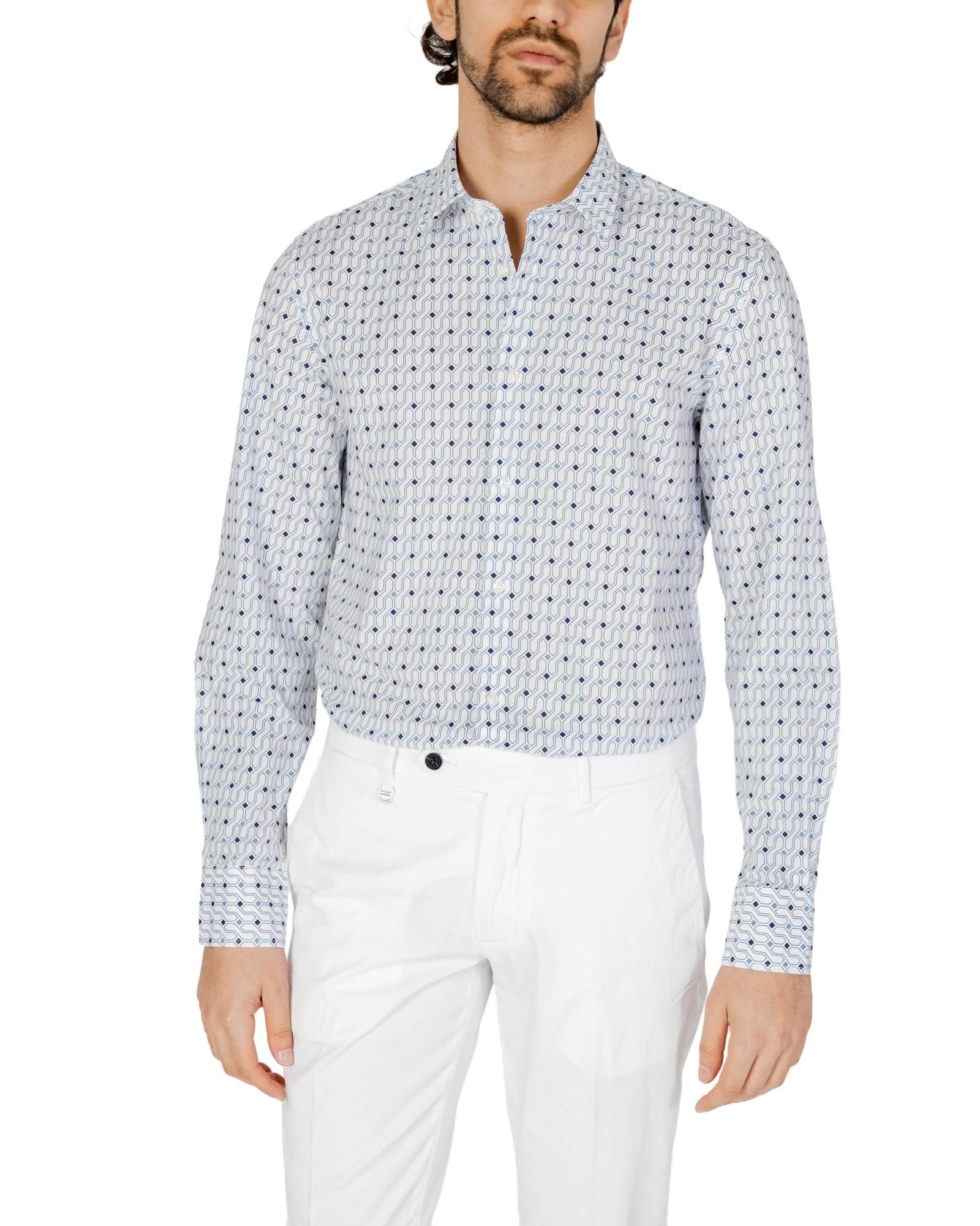 image of Antony Morato Geometric Cotton Button-Up Shirt in Blue, Men's (Size Large)