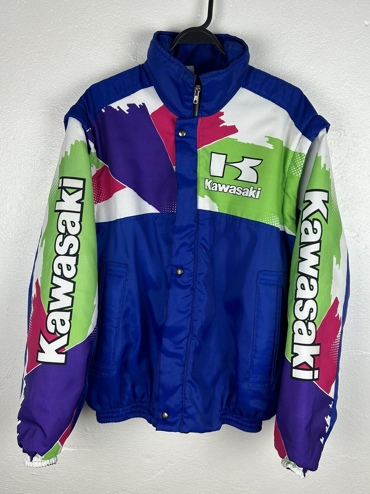 image of Moto x Racing 80's Vintage Kawasaki Multicolor Transformer Racing Jacket, Men's (Size Medium)