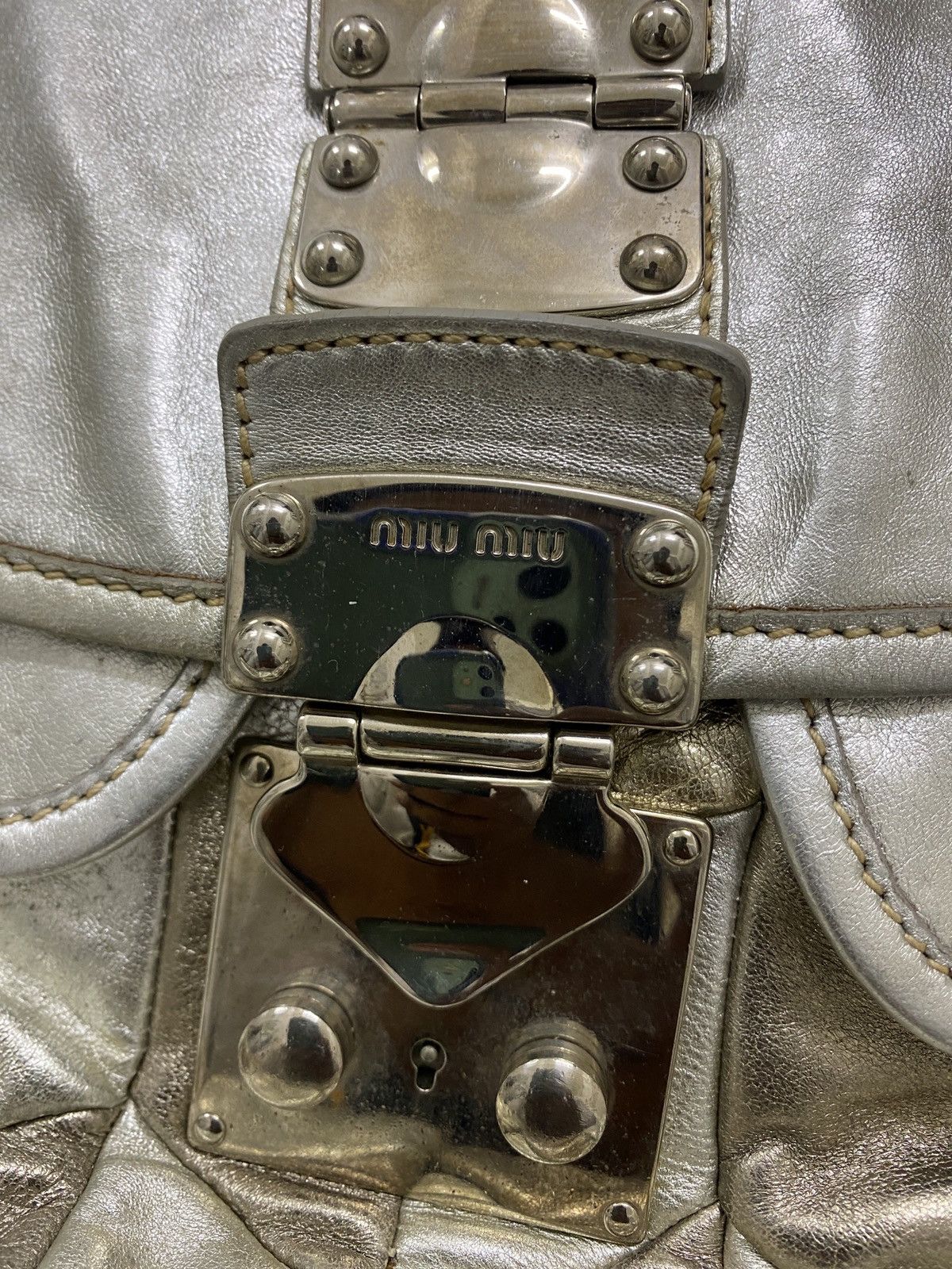 Designer × Miu Miu Miu Miu Coffer Patchwork Metallic Silver & Gold leather Size ONE SIZE - 14 Thumbnail