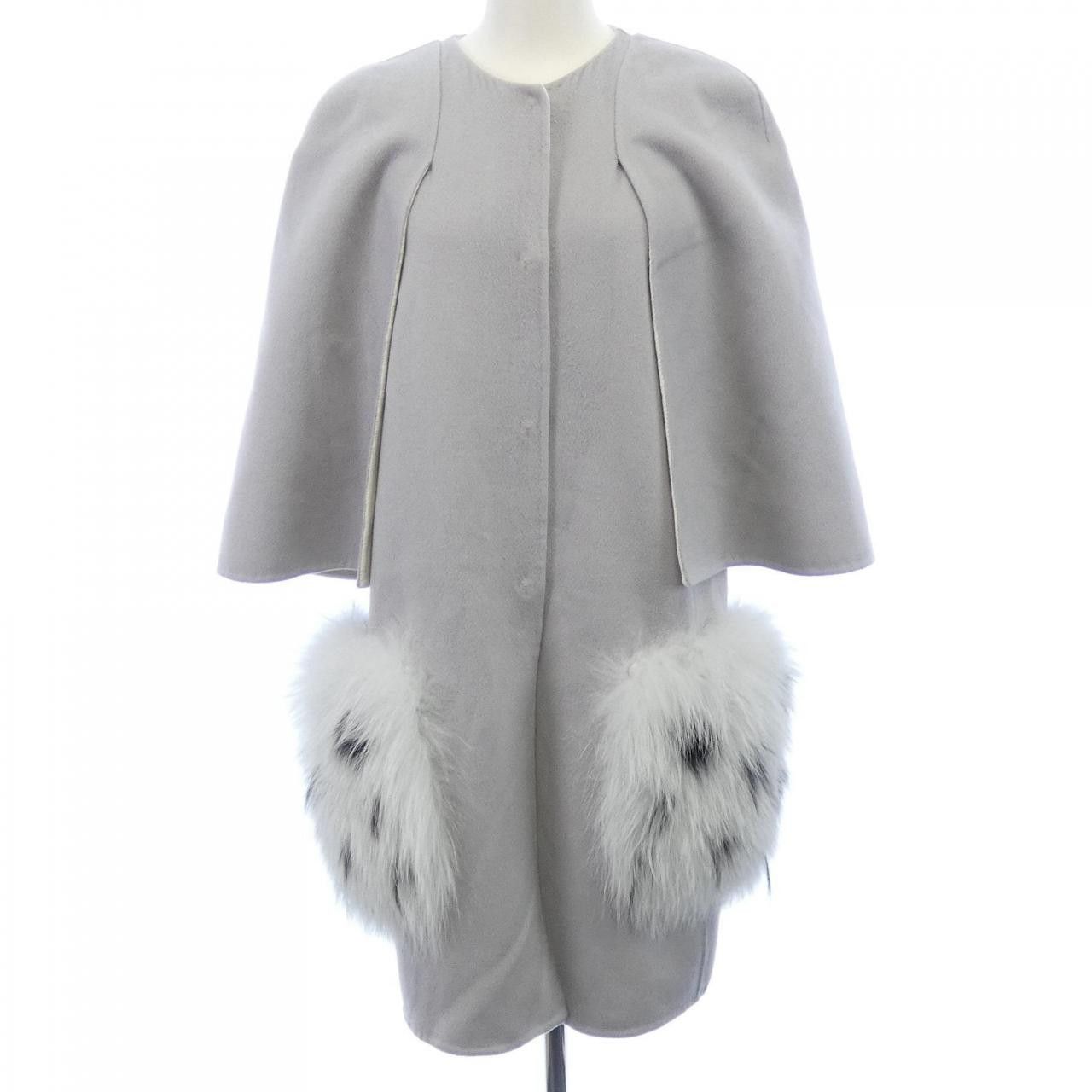Fendi Fendi Fendi Wool Coat with Fox Fur Pockets Fur Outerwear FF8285WID DUTY FREE for USA Size ONE SIZE - 1 Thumbnail