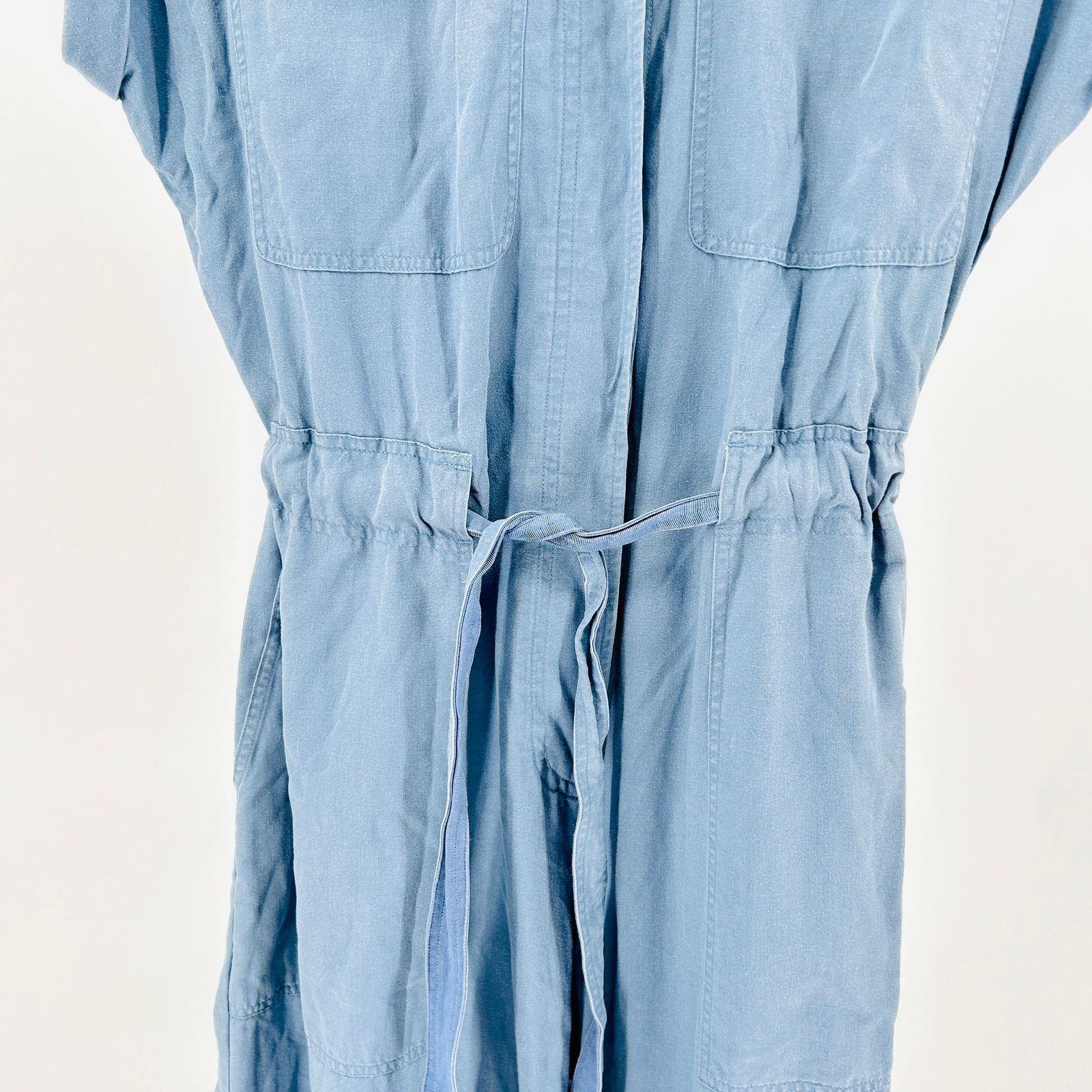 Rag & Bone Y2K Light Blue Linen Blend Button-Front Utility Jumpsuit Size 26" / US 2 / IT 38 - 3 Thumbnail