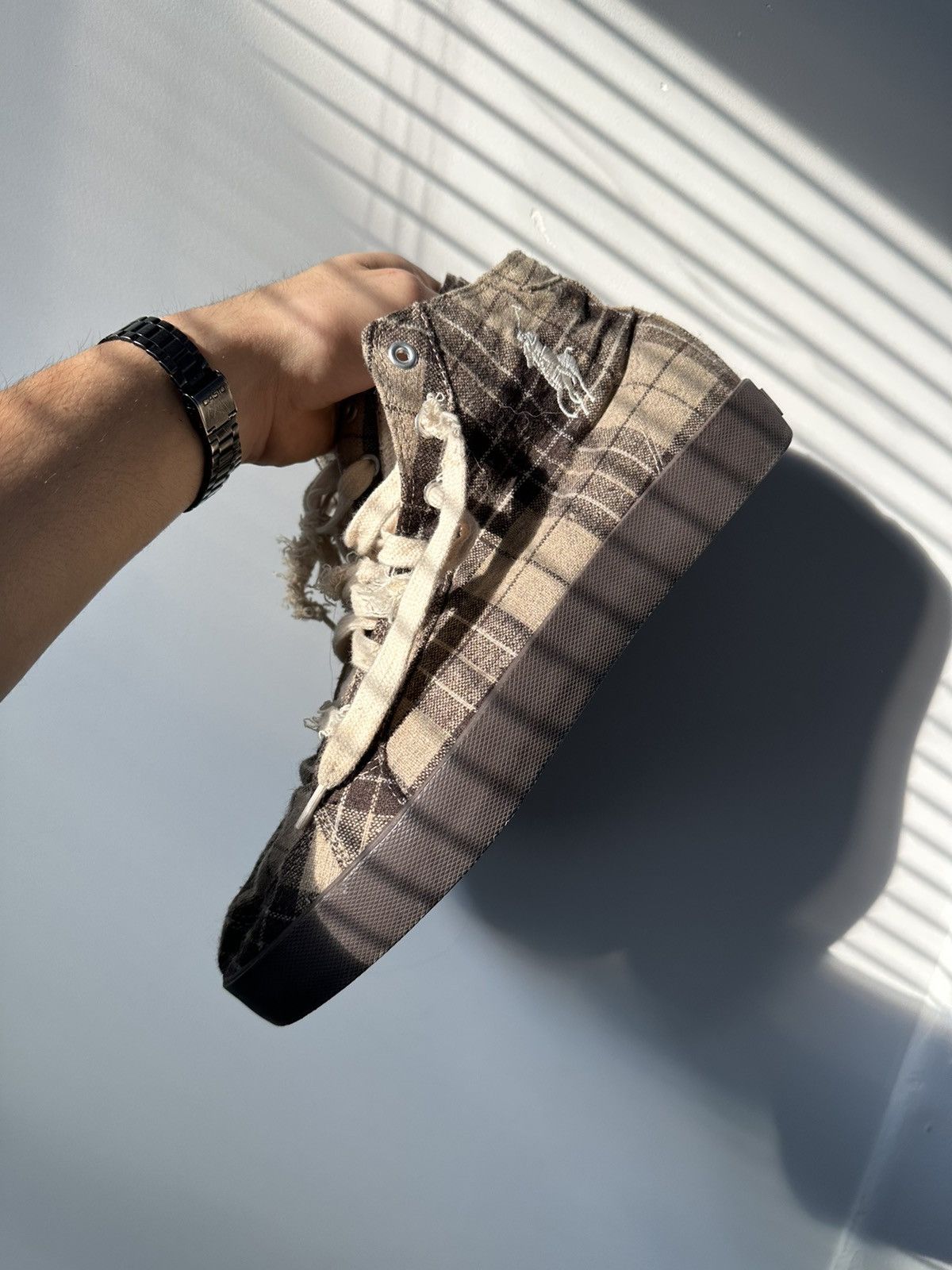 RRL Ralph Lauren Polo Ralph Lauren Brown Tan Flannel Plaid Tennis Shoes Size US 9.5 / EU 42-43 - 6 Thumbnail