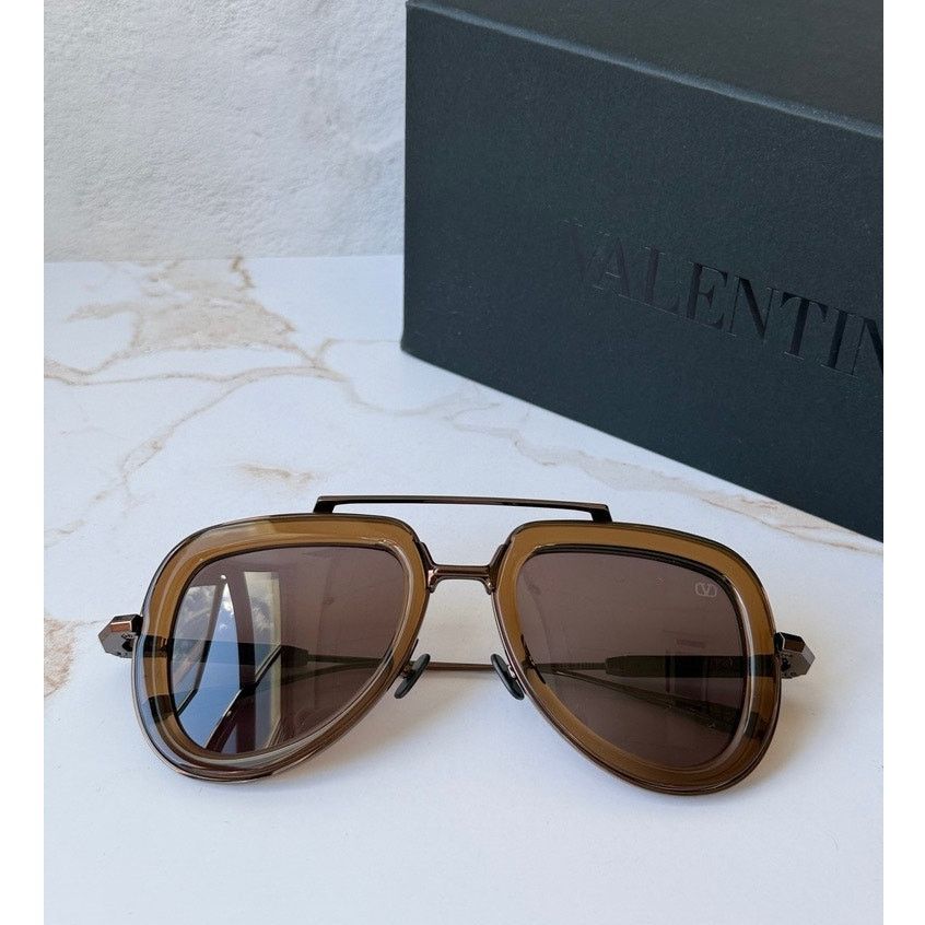 Valentino NEW Valentino V-Story VLS129-D Nude Brown Aviator Sunglasses Size ONE SIZE - 1 Thumbnail