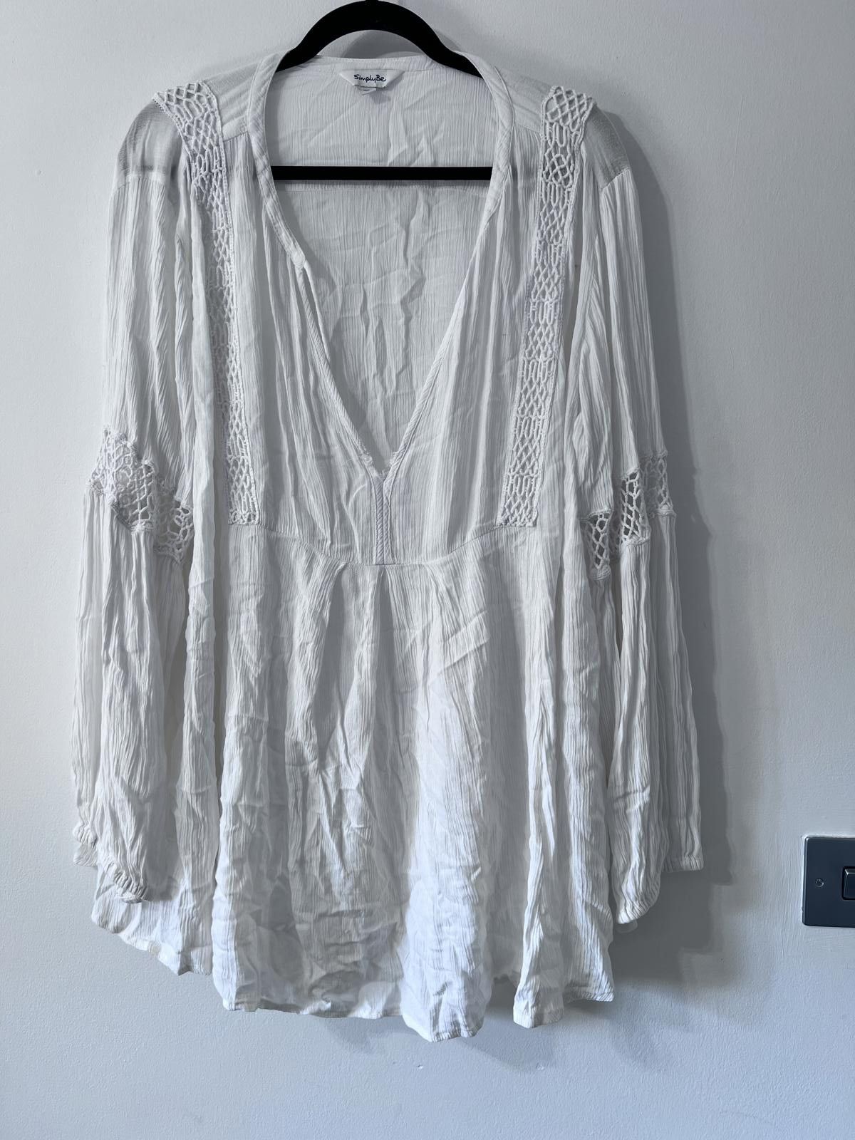 Other Simply Be White Boho Blouse UK 24 Size 3XL / US 20-22 - 1 Thumbnail