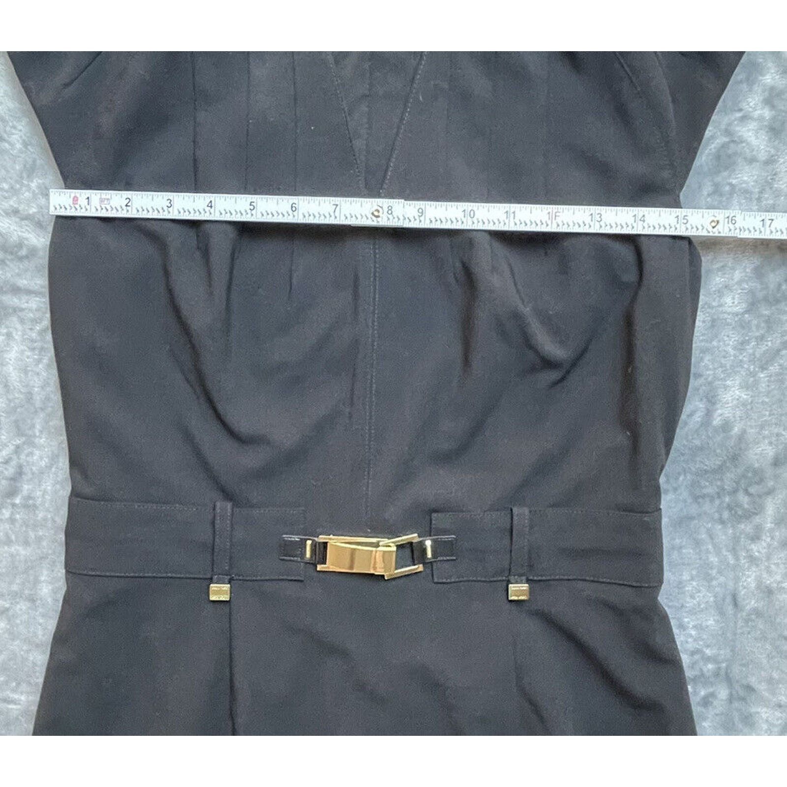 Calvin Klein Calvin Klein Dress Womens 6 Black Fitted Pleated Gold LBD Size M / US 6-8 / IT 42-44 - 6 Thumbnail