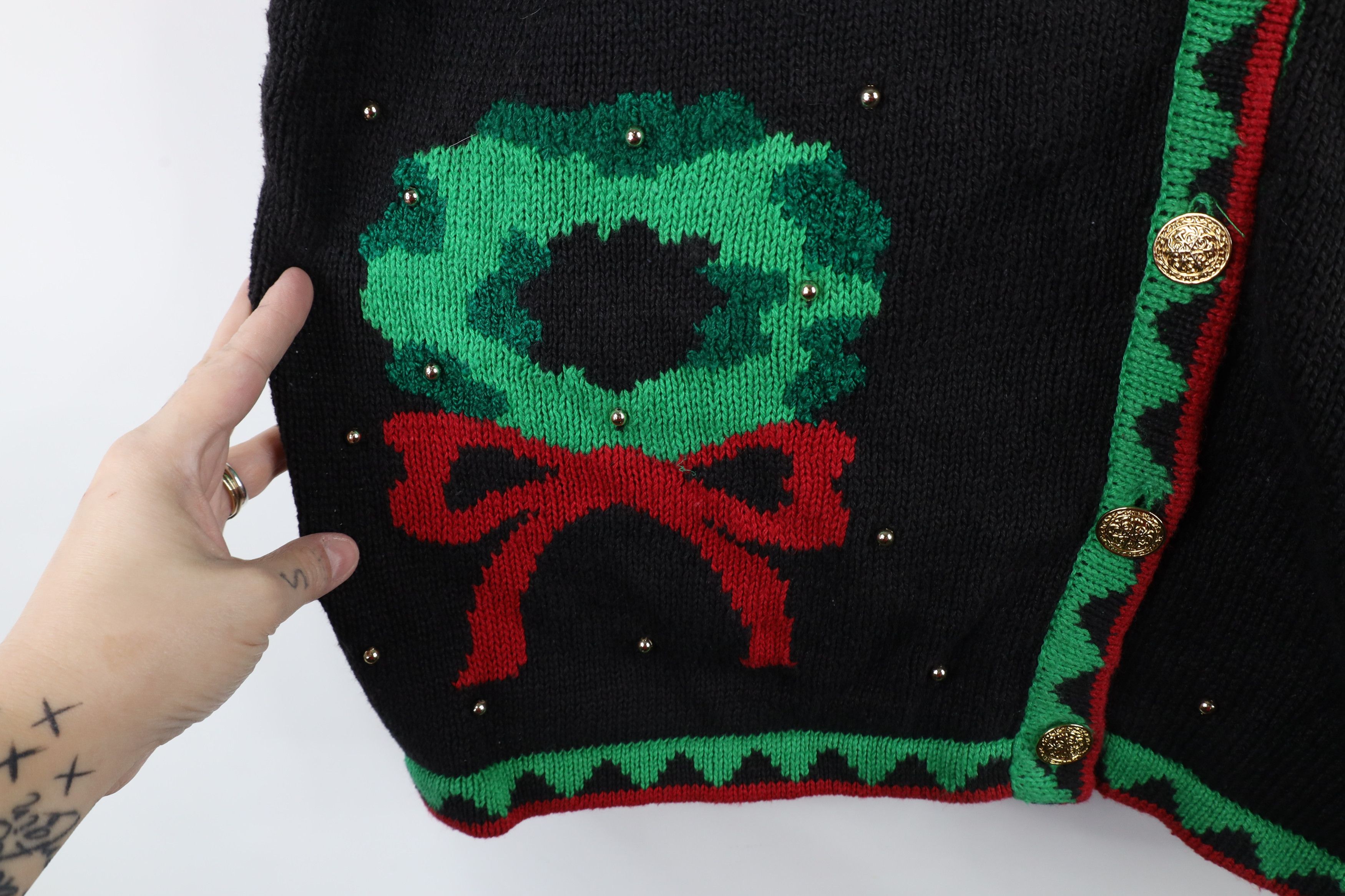 Vintage Vintage 90s Streetwear Wreath Beaded Cardigan Sweater Vest Size XXL / US 16-18 / IT 52-54 - 7 Thumbnail