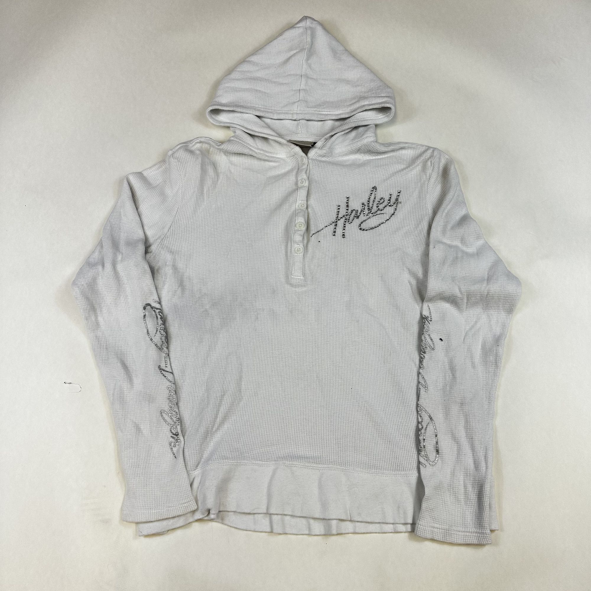 Harley Davidson Harley-Davidson Womens White Waffle Knit Hooded Henley XL 10 Size XL / US 12-14 / IT 48-50 - 1 Thumbnail