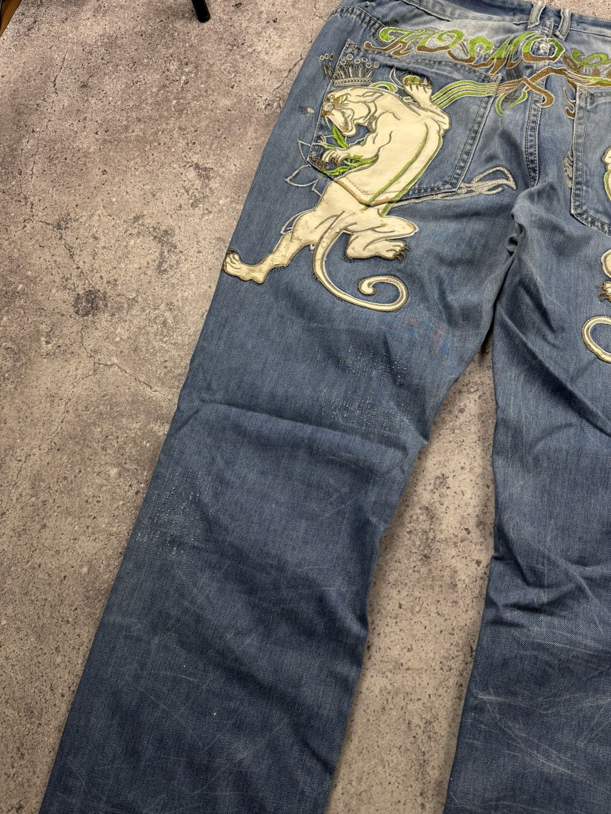 Japanese Brand Y2K Kosmo Lupo Jeans Panther Logo Back Washed Denim Ed Hardy Size US 36 / EU 52 - 7 Thumbnail