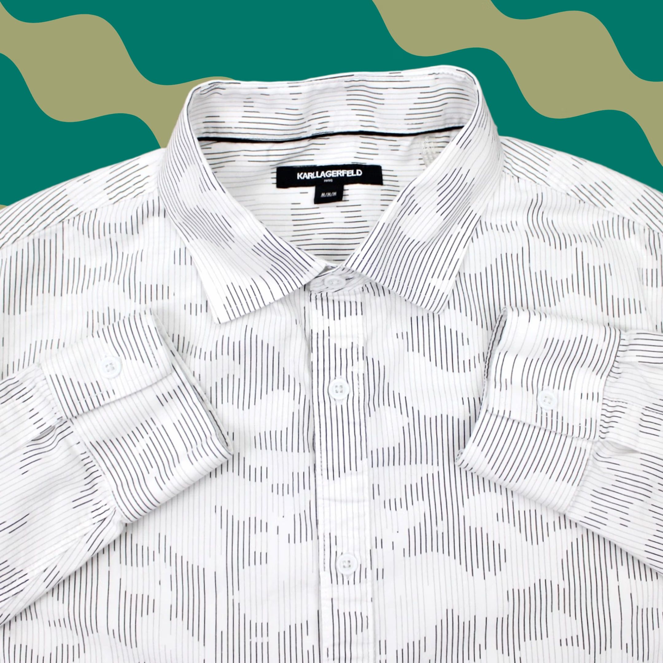 Karl Lagerfeld Karl Lagerfeld Paris Shirt Mens Medium White/Blue Cotton/Poly L/S Button Up Shirt Size US M / EU 48-50 / 2 - 1 Thumbnail