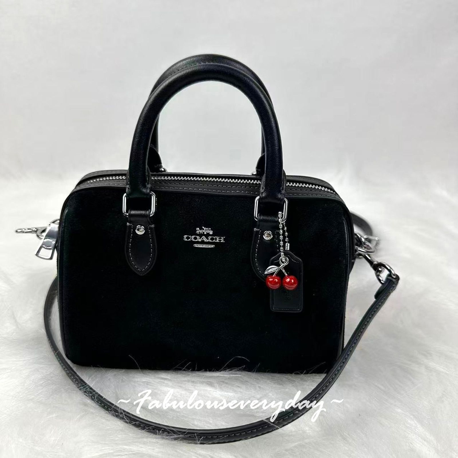 Coach Coach Mini Rowan Crossbody Cherry Charm In Suede/Sv/Black Size ONE SIZE - 1 Thumbnail