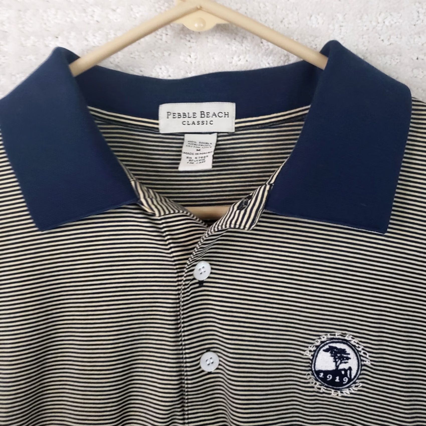 Vintage Pebble Beach Performance Striped Polo Shirt Men M Gold Black Short Sleeve Beach Golf Shirt 100% Cotton Embroidered Logo Size US M / EU 48-50 / 2 - 4 Thumbnail