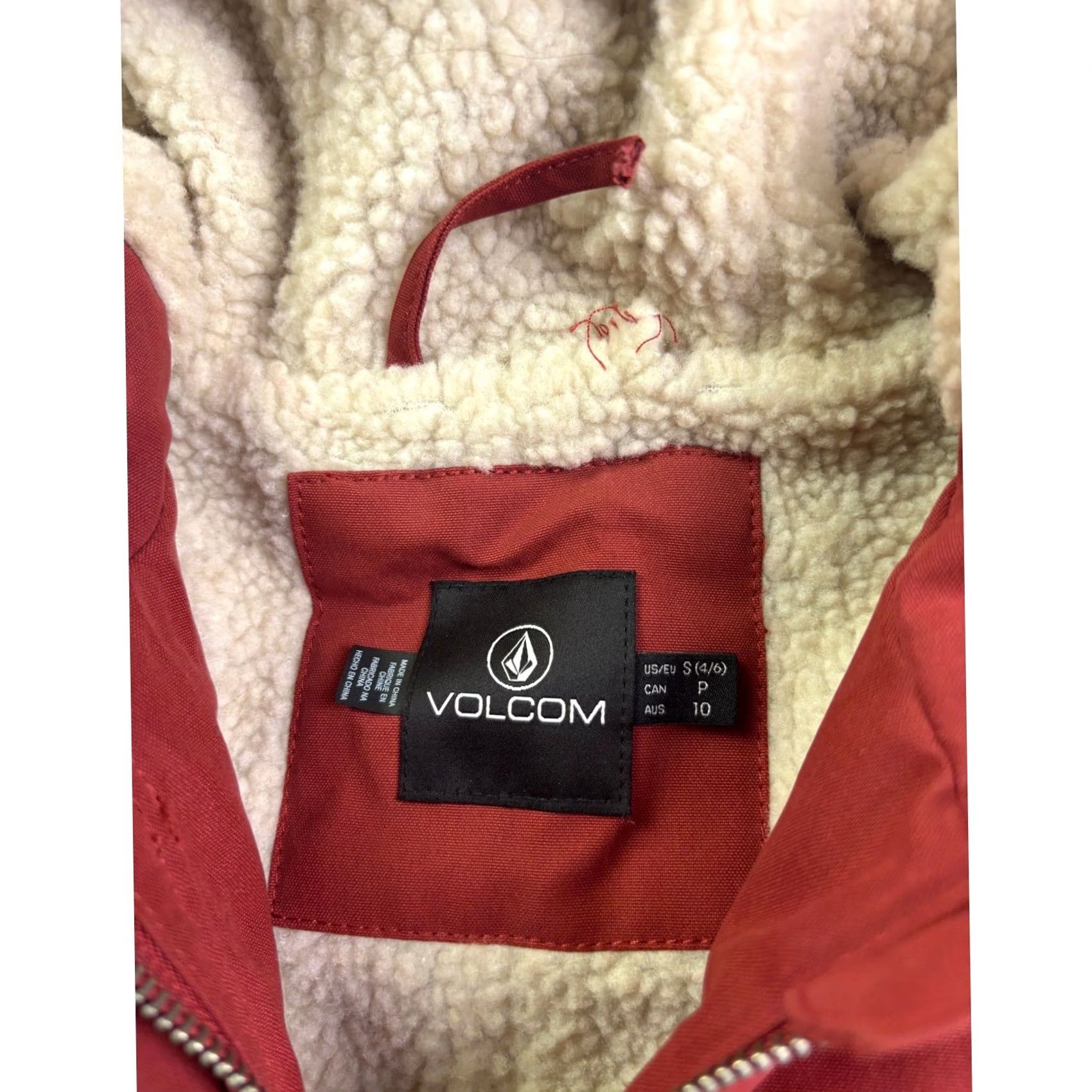Volcom VINTAGE Volcom Parka Jacket Womens S Red Sherpa Lined Hooded Water Resistant 62670 Size S / US 4 / IT 40 - 2 Thumbnail