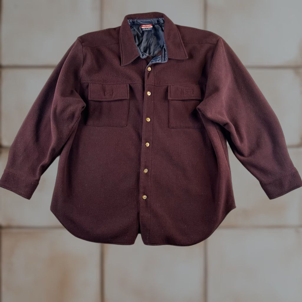 Free People VINTAGE Free People Jacket Shacket Burgundy XL Fleece Long Sleeve Women’s Size XL / US 12-14 / IT 48-50 - 1 Thumbnail