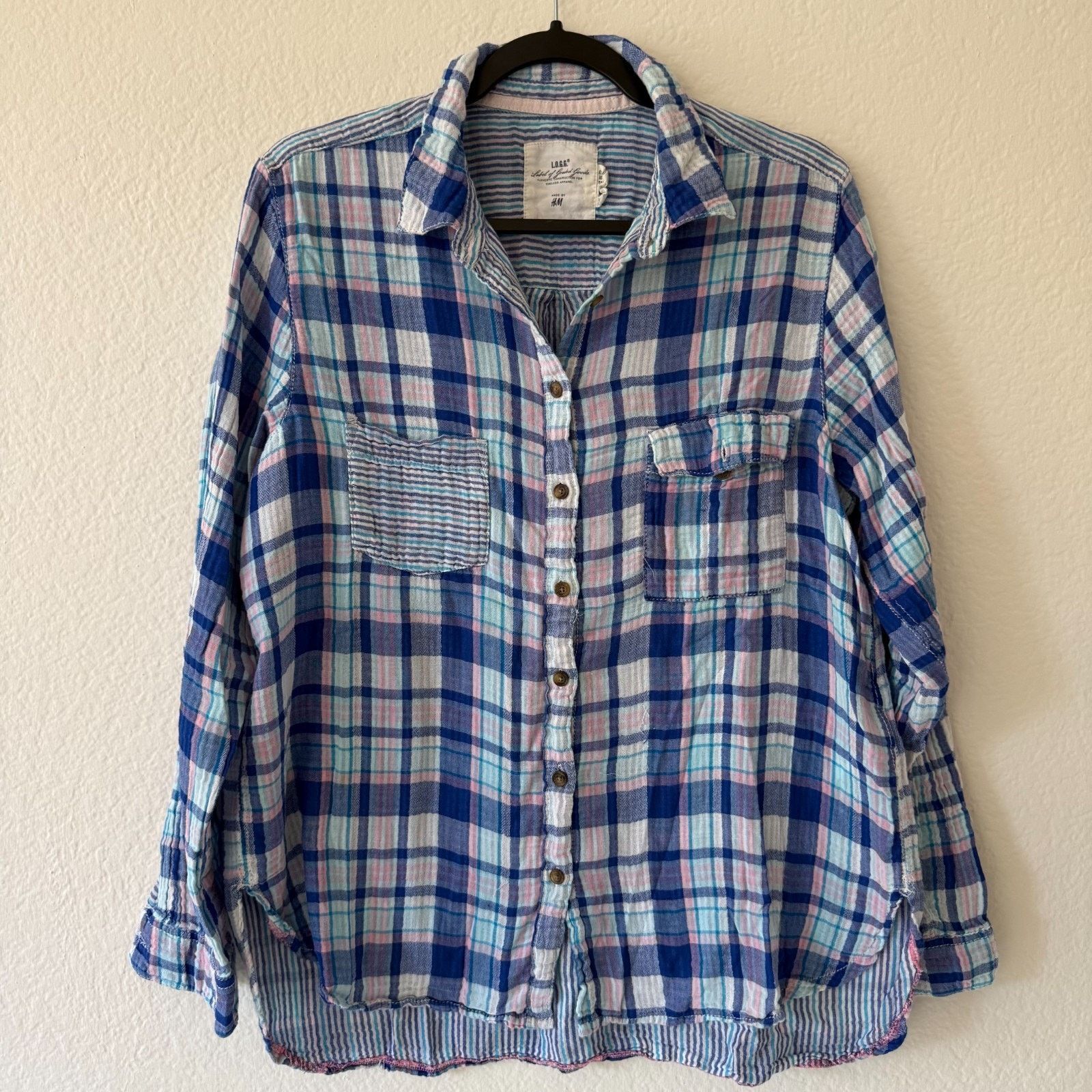H&M H&M L.O.G.G. Blue Plaid Gauze Button Down Shirt Women's 14 Size XL / US 12-14 / IT 48-50 - 1 Thumbnail