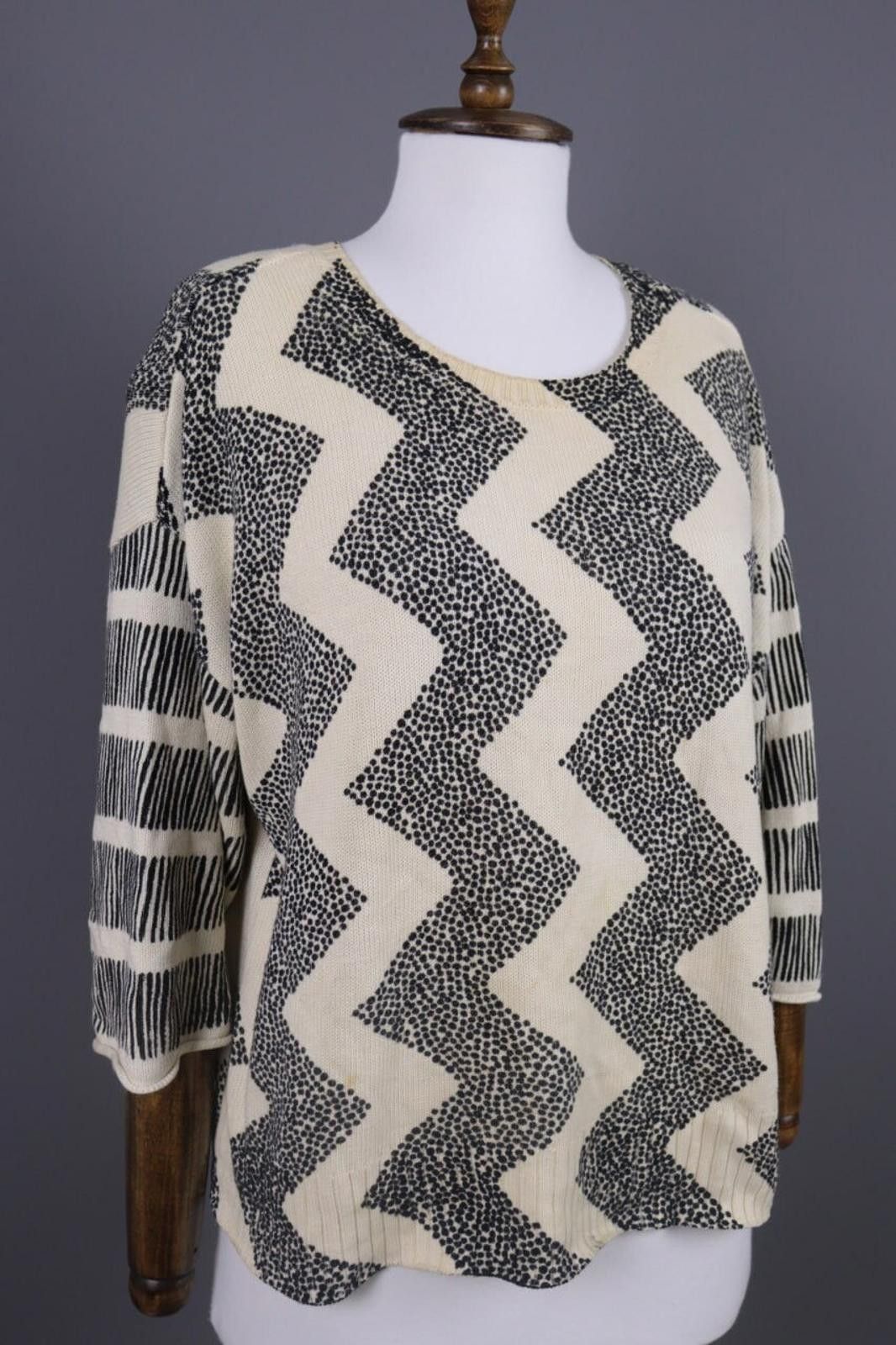 Designer Gudrun Sjoden Beige Zig Zag 3/4 Sleeve Knit Sweater Size S Size S / US 4 / IT 40 - 5 Thumbnail