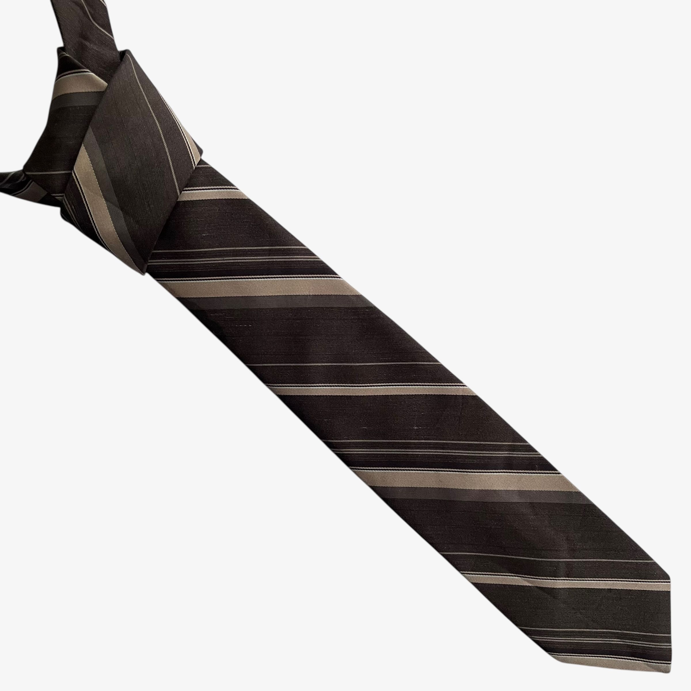 Other Vintage 80s Paco Rabanne Brown Striped Tie Size ONE SIZE - 1 Thumbnail