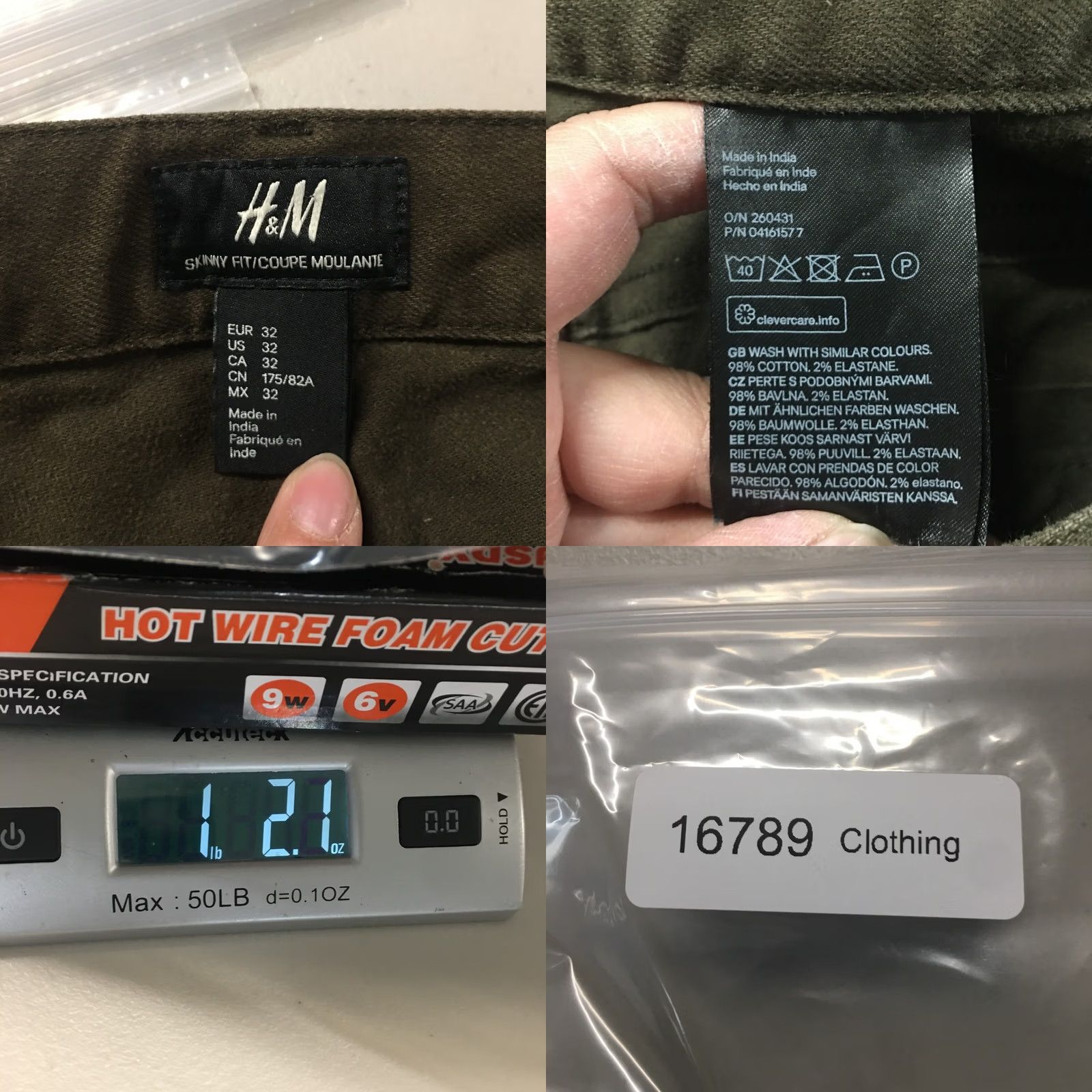 H&M H&M Skinny Fit Jeans Womens 32 Brown Zip Fly 5-Pocket Design Inseam 30.5 In. 32x30.5 Regular Rise Mid Cotton Blend Solid Decade Modern Vintage No Size 24" / US 00 / IT 34 - 9 Thumbnail