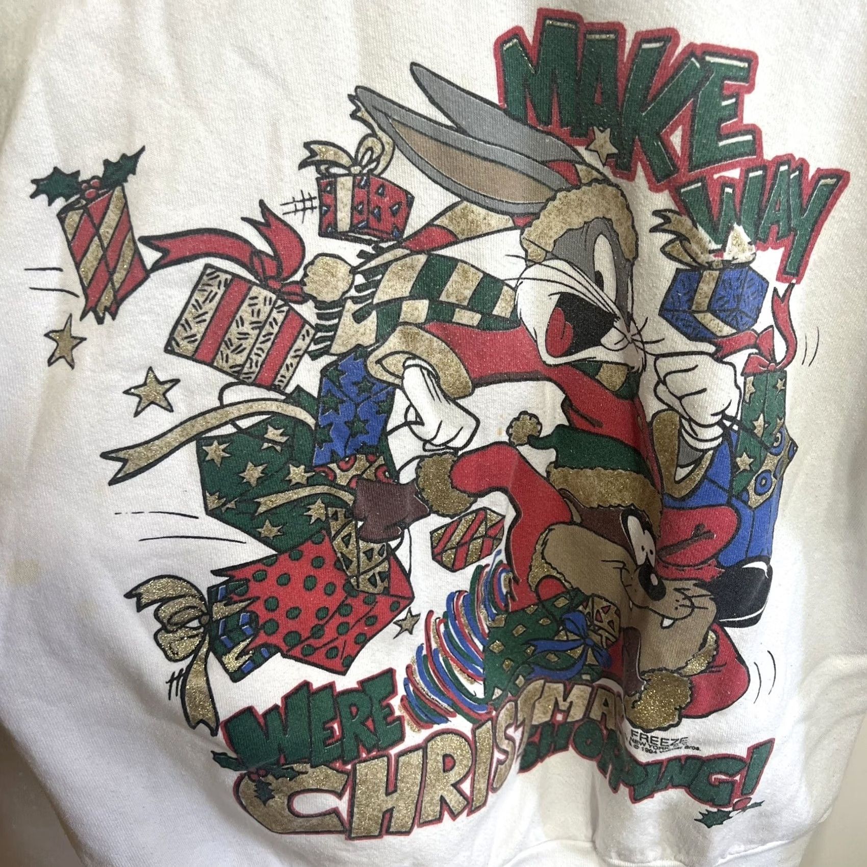 Vintage VINTAGE Freeze Sweatshirt Bugs Bunny Christmas 1994 XL White Men XL Christmas Bugs Bunny 90s Pullover Mens Size US XL / EU 56 / 4 - 2 Thumbnail