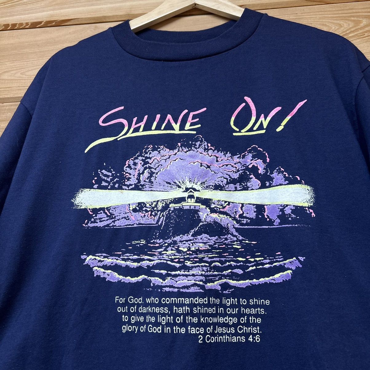 Vintage Vintage “Shine On” Jesus Religious Lighthouse Bible T Shirt Size US XL / EU 56 / 4 - 2 Thumbnail