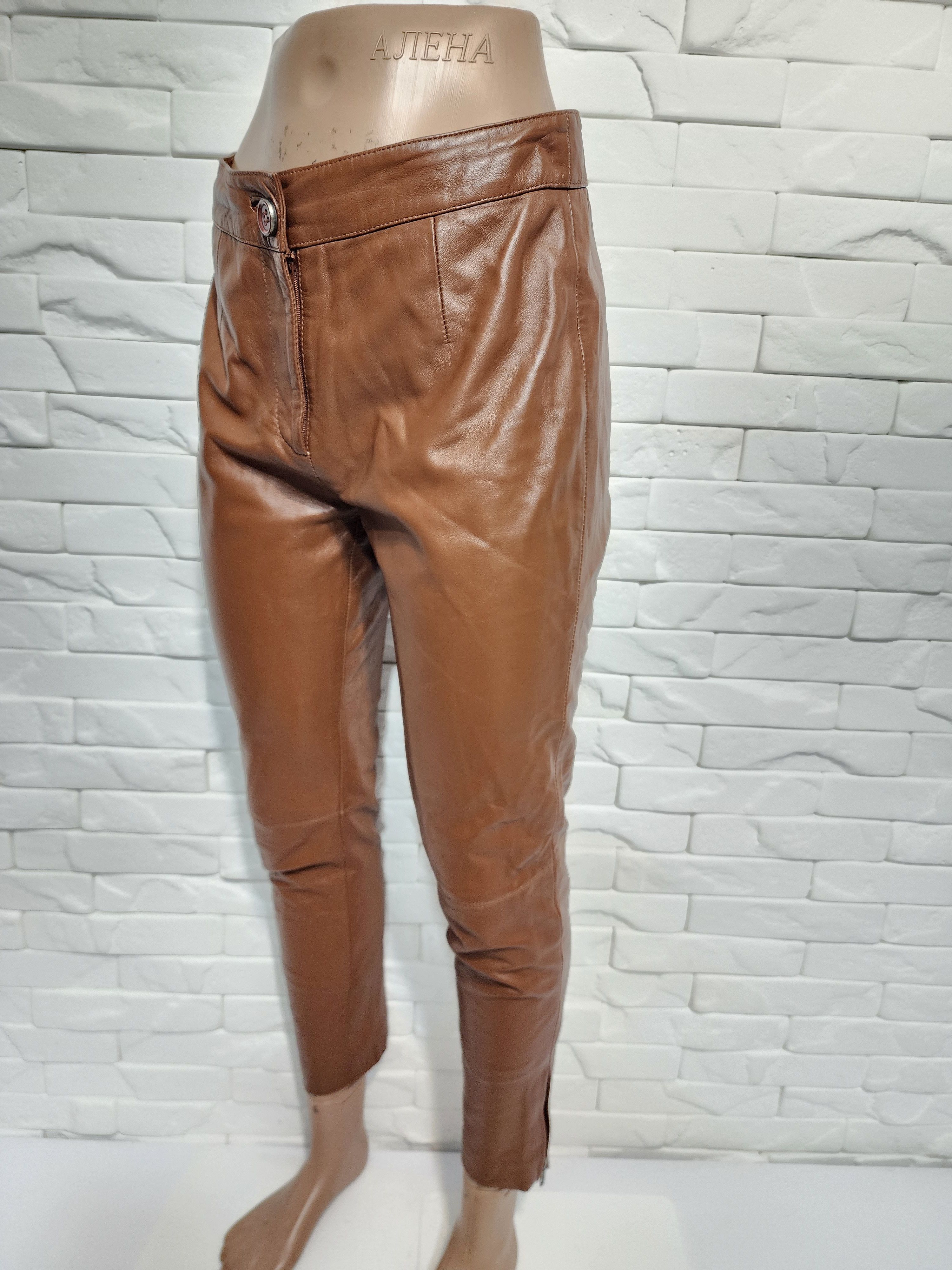 Genuine Leather Brown Leather Pants: Women's Genuine Leather Trousers Size 28" / US 6 / IT 42 - 2 Thumbnail