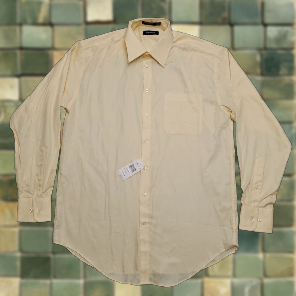 Nautica Nautica Shirt Mens 15.5 Yellow 100% Cotton Long Sleeve Button-Up Classic Dress Casual Business Grand? Size 42R - 1 Thumbnail