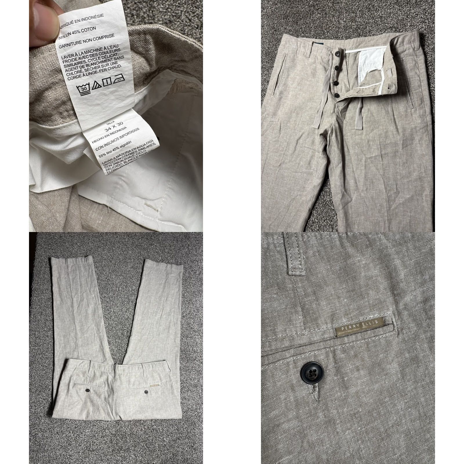 Perry Ellis Perry Ellis Pants Mens 34x30 Beige Linen Cotton Blend Dress Pants Casual Flat Front Pockets Regular 30 Inseam 34 Waist Jeans Size US 34 / EU 50 - 8 Thumbnail