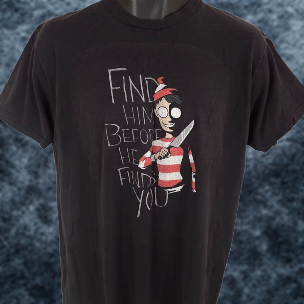 Aldo Wheres Waldo T Shirt Mens Large Black Horror Crew Neck Short Sleeve Size US L / EU 52-54 / 3 - 1 Thumbnail