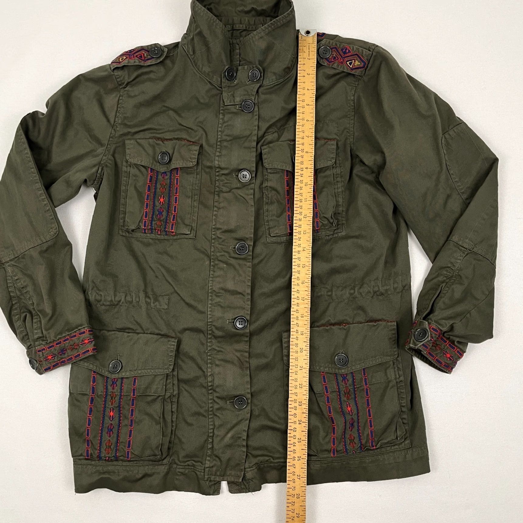 Johnny Was Johnny Was April Army Jacket Womens Large Green Floral Embroidered Boho Military Overcoat Size L / US 10 / IT 46 - 3 Thumbnail