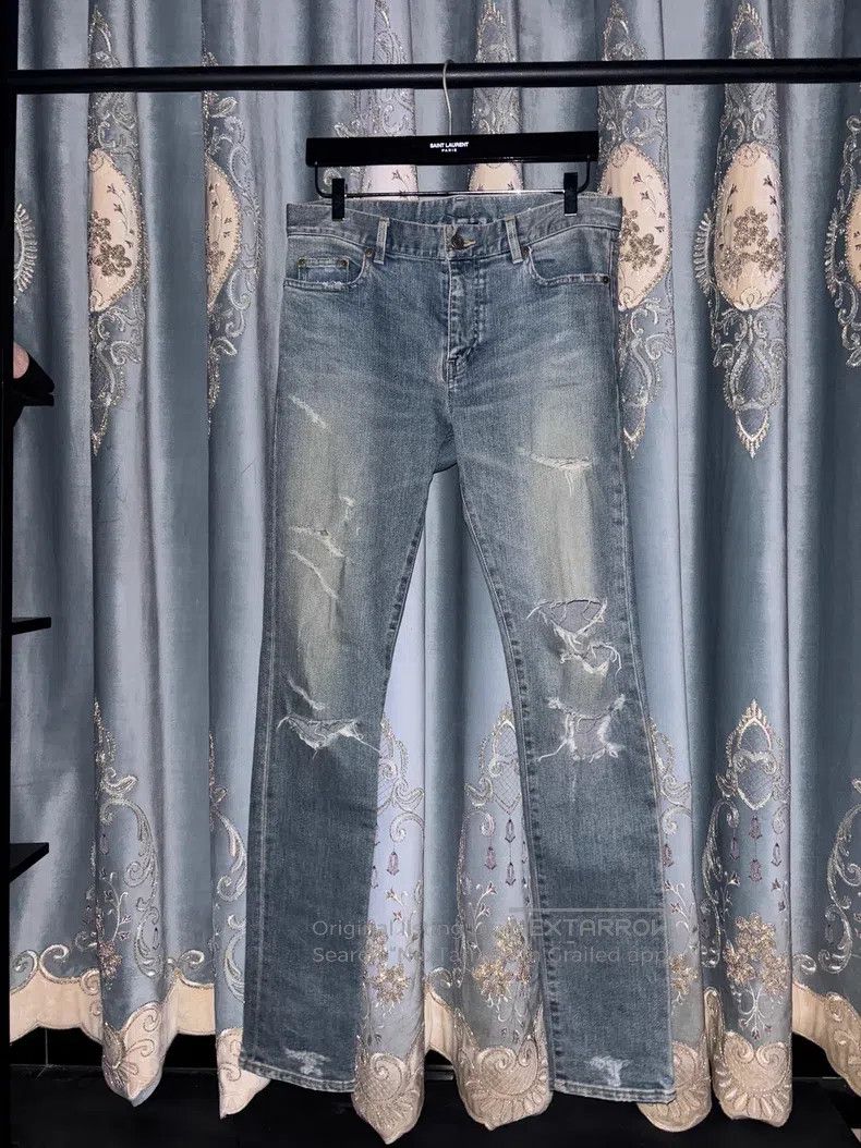 Saint Laurent Paris Saint Laurent Paris Cat Scratch Washed Light Blue Destroye Size US 31 - 1 Thumbnail