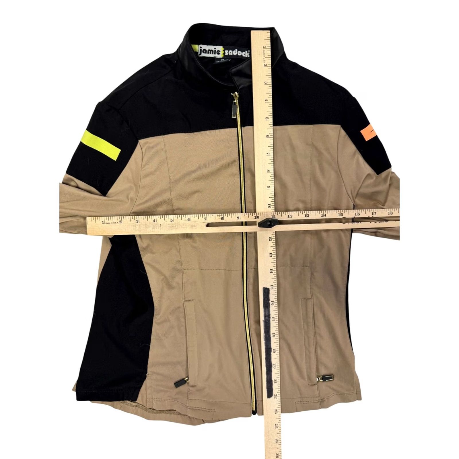 Vintage Jamie Sadock Women's XS Jacket Tan Black Full Zip Mock Neck Pockets Size XS / US 0-2 / IT 36-38 - 3 Thumbnail
