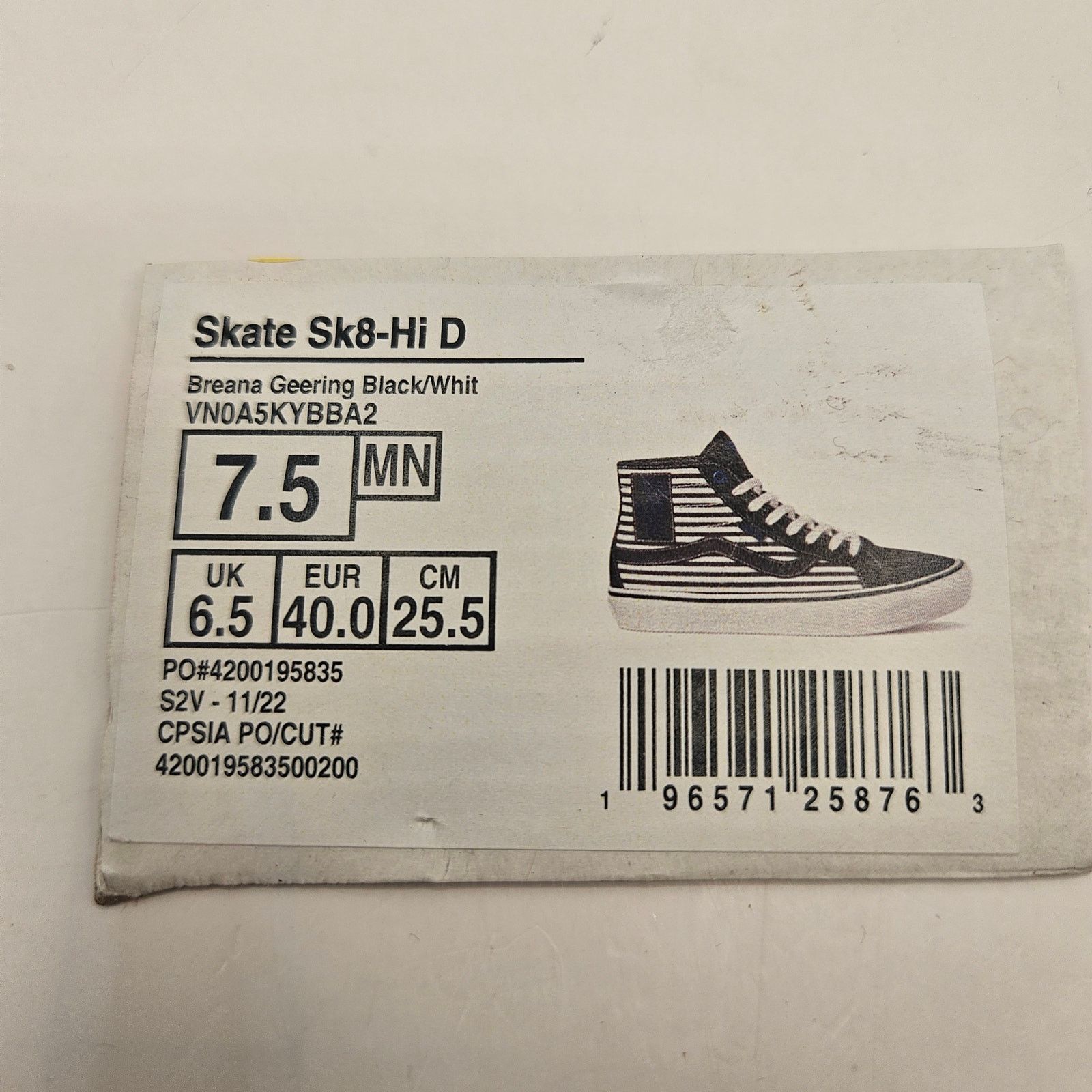 Vans VANS x BREANA GEERING MEN'S 7.5 SKATE SK8-Hi DECON BLACK Size US 7.5 / EU 40-41 - 2 Thumbnail