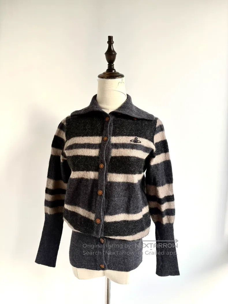 Vivienne Westwood Vivienne Westwood Gray Striped Wool Knit Wavy Edge Jacket Size M / US 6-8 / IT 42-44 - 1 Thumbnail