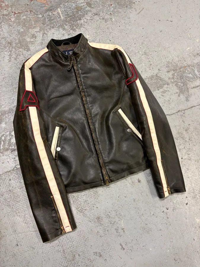Armani 2000s Armani AJ Classic Biker Brown Leather Jacket Size US M / EU 48-50 / 2 - 4 Thumbnail