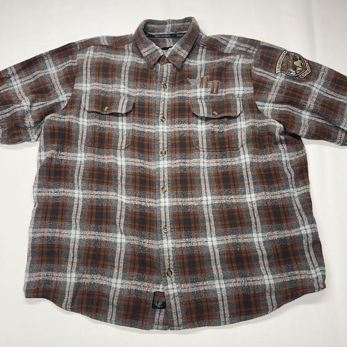 Harley Davidson Harley Davidson Flannel Shirt Brown Button Plaid Motorcycle Size US XXL / EU 58 / 5 - 2 Thumbnail